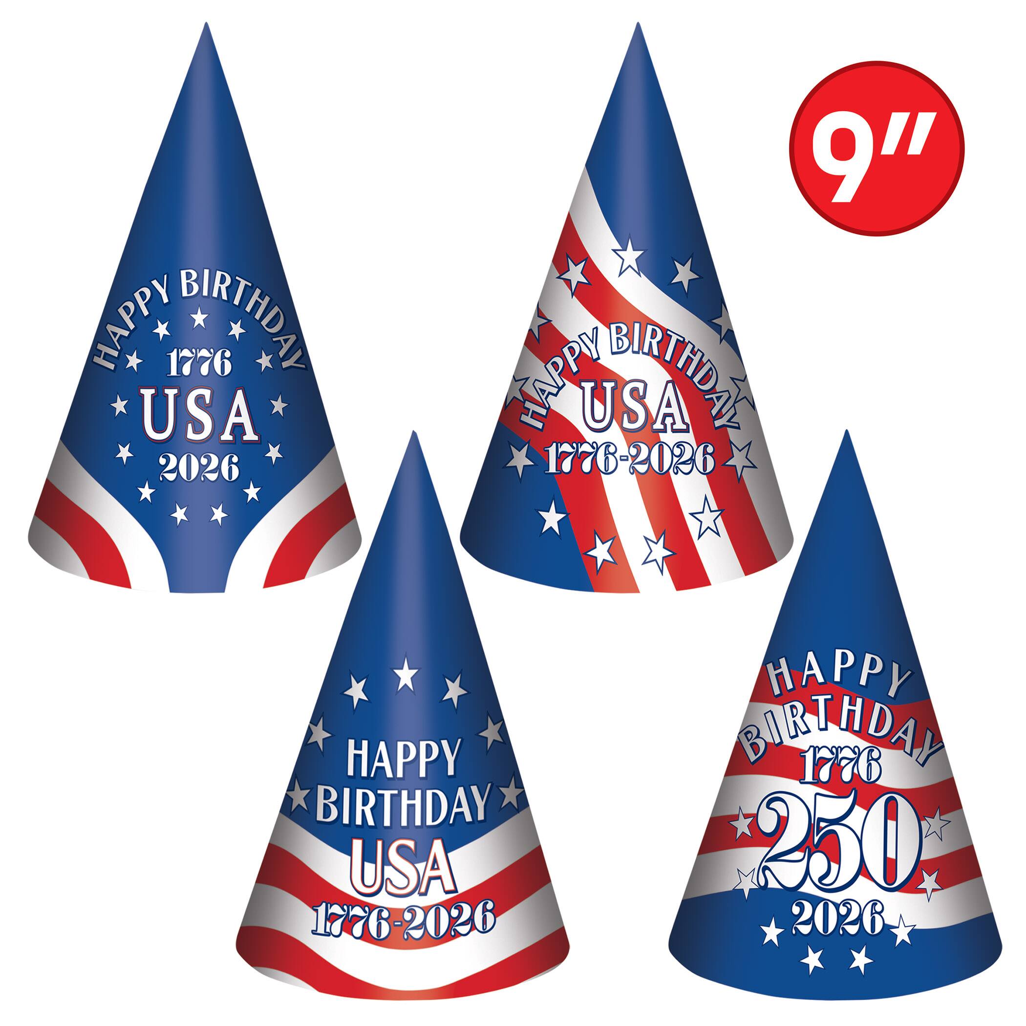 Beistle 9" Semiquincentennial Cone Hats, 8ct.