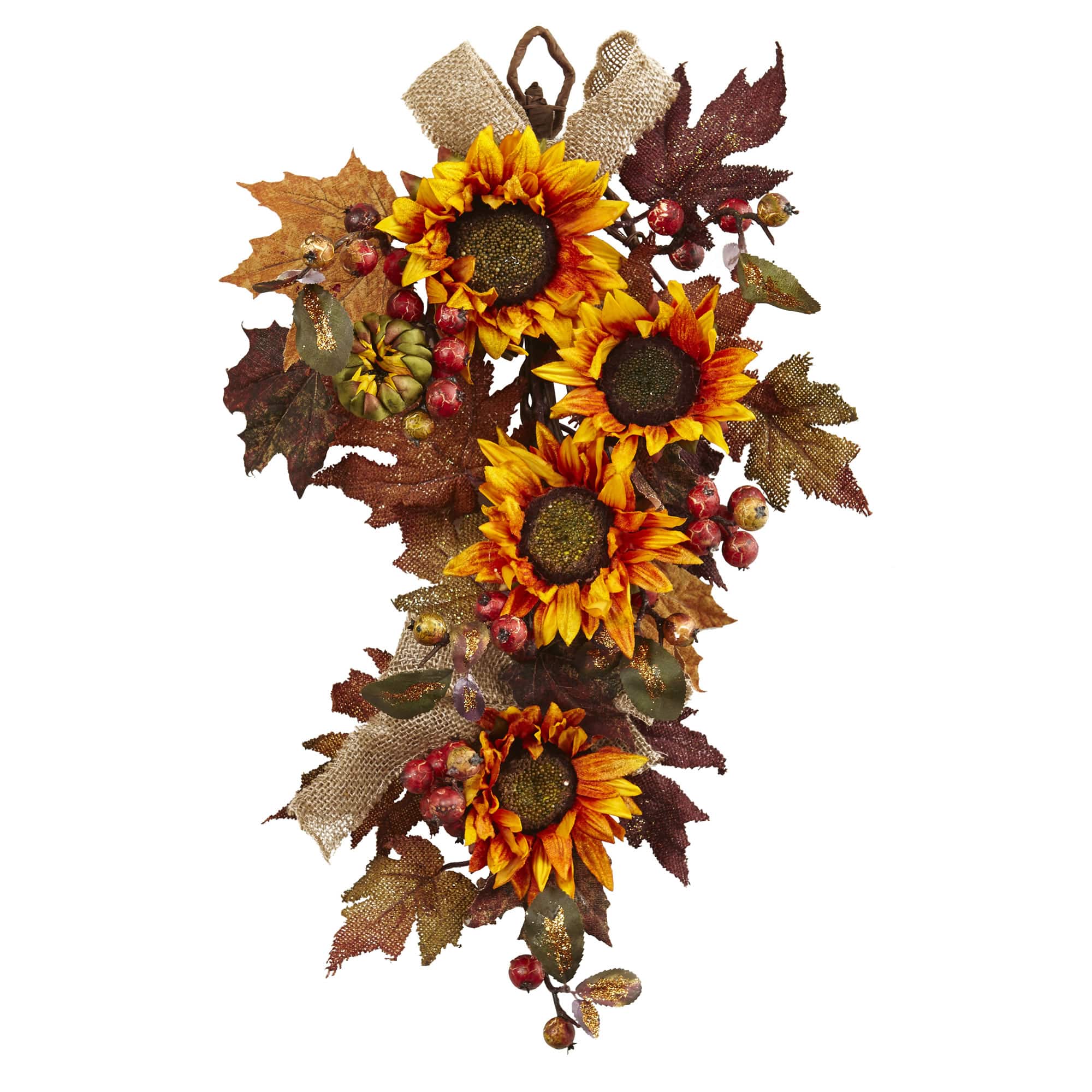 24” Yellow & Red Sunflower & Berry Teardrop Swag