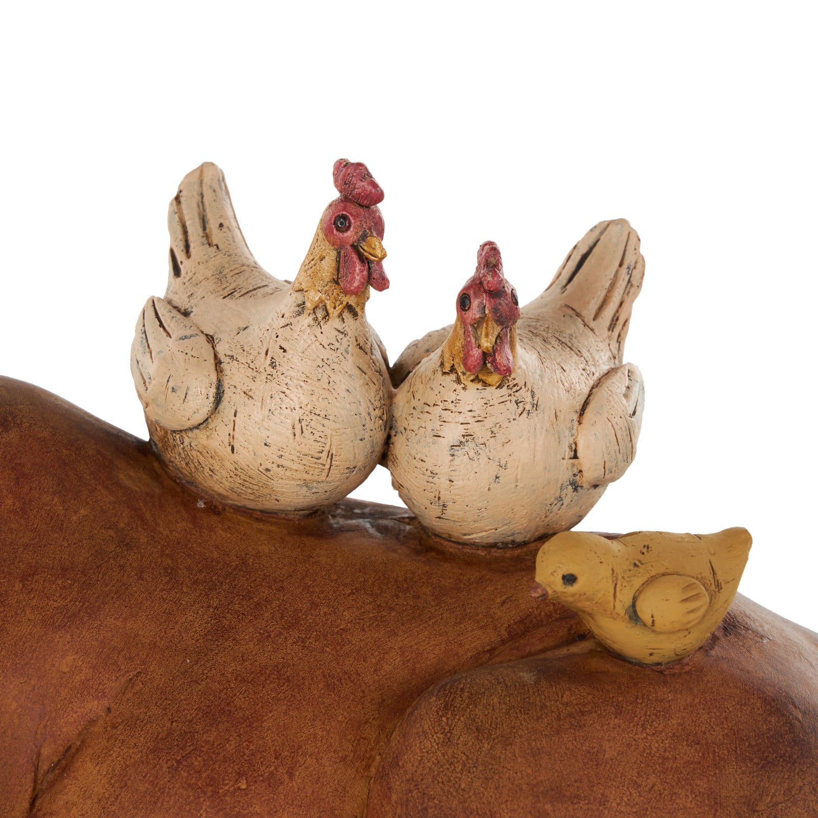 11.5" Copper Cow Decorative Sculpture with Sitting Roosters & Chicks