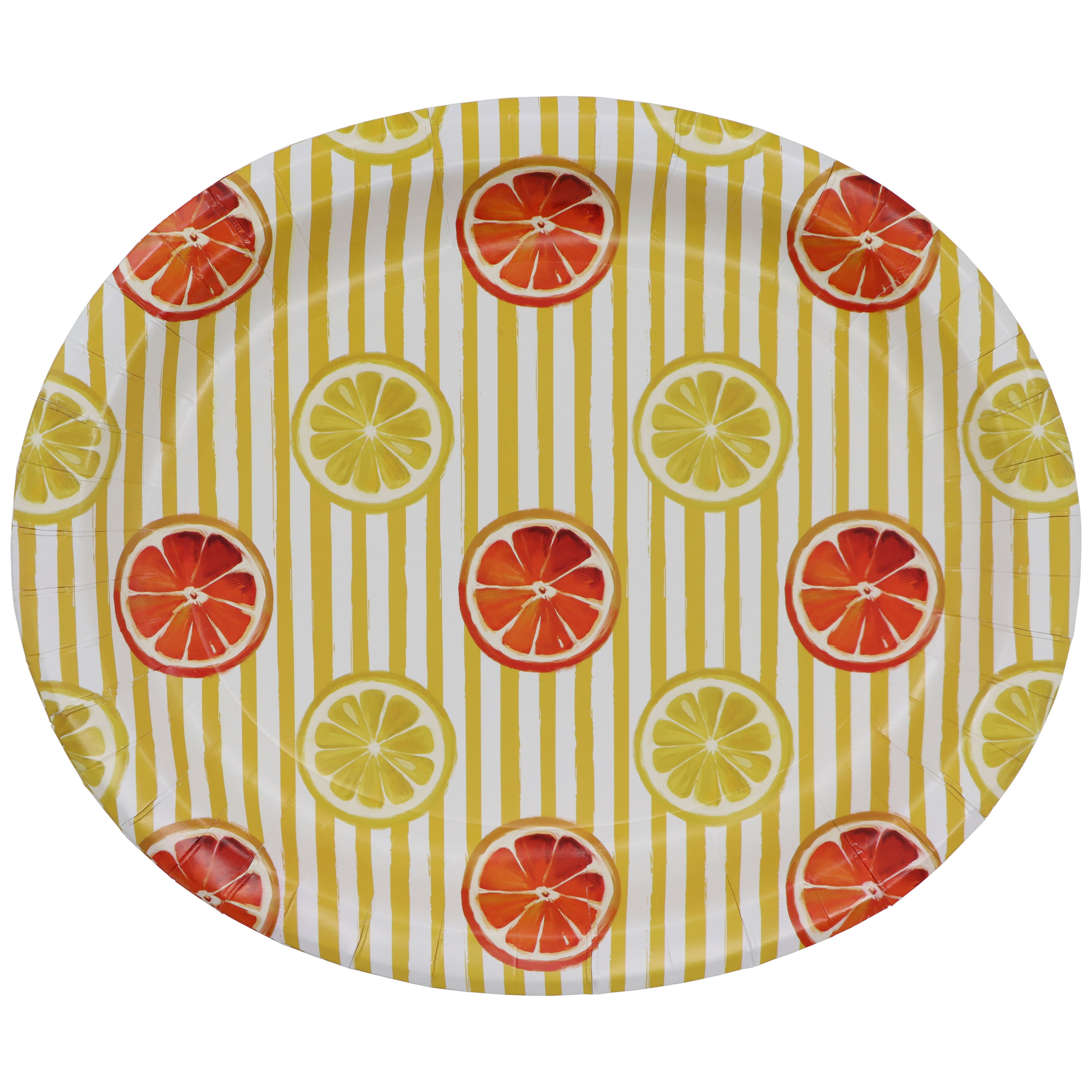 Citrus Kitchen 12.25" Orange & Lemon Stripes Oval Paper Plates, 10ct. by Celebrate It™