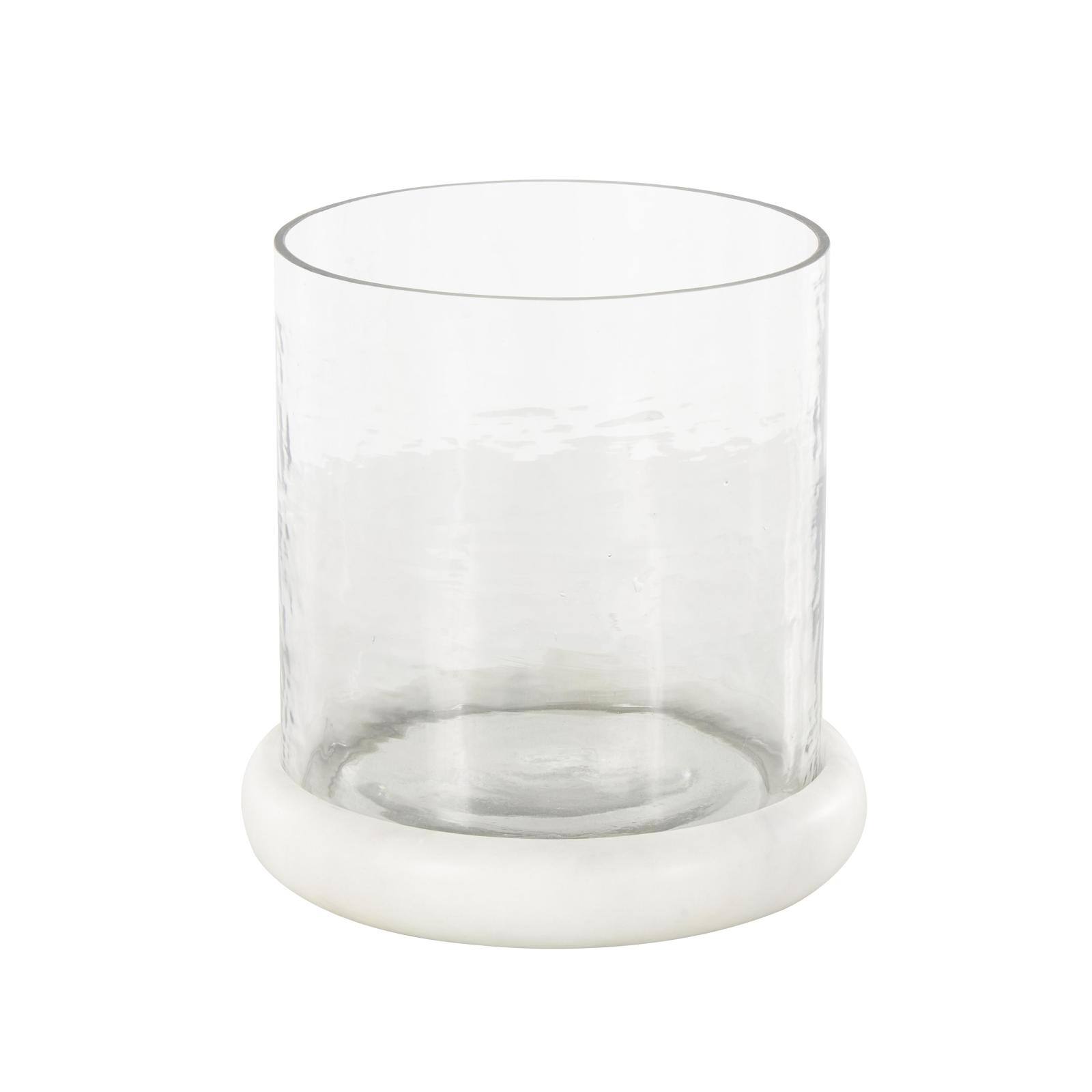 Clear Glass Pillar Candle Holder with White Marble Base