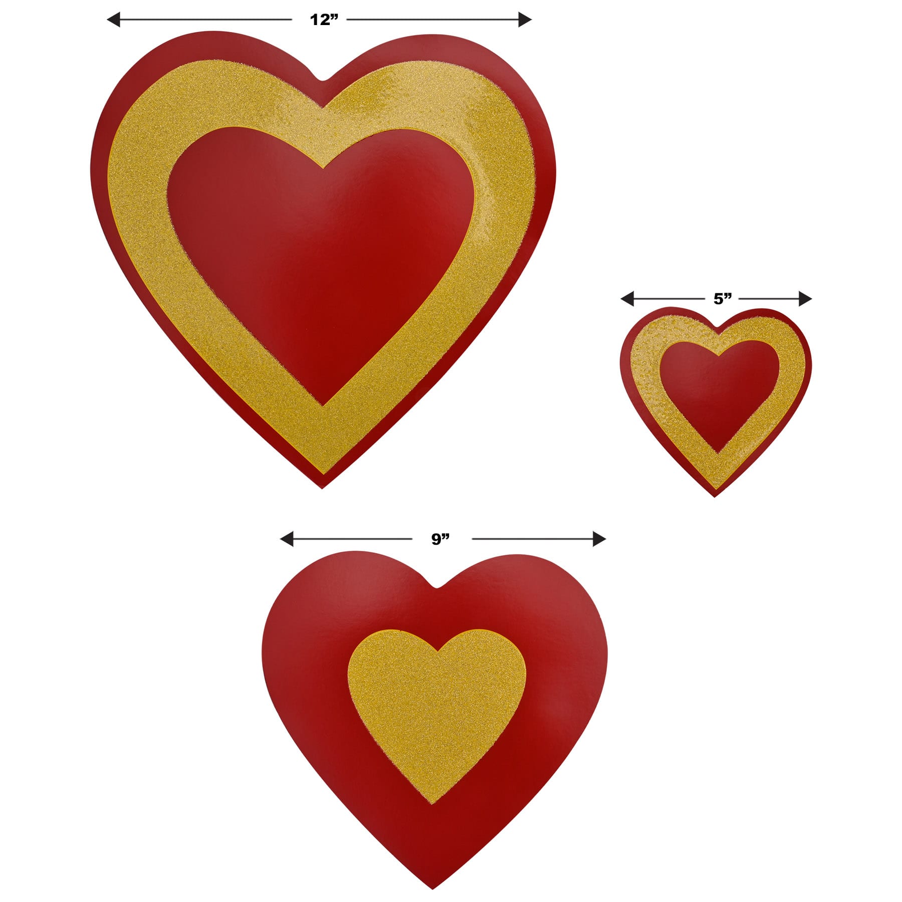 Beistle Red & Gold Glittered Heart Cutouts, 12ct.