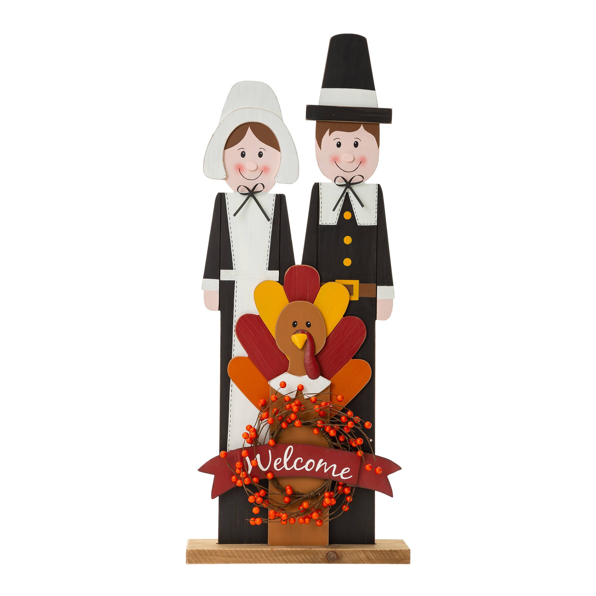Glitzhome® 36" Thanksgiving Pilgrim Couple Porch Décor