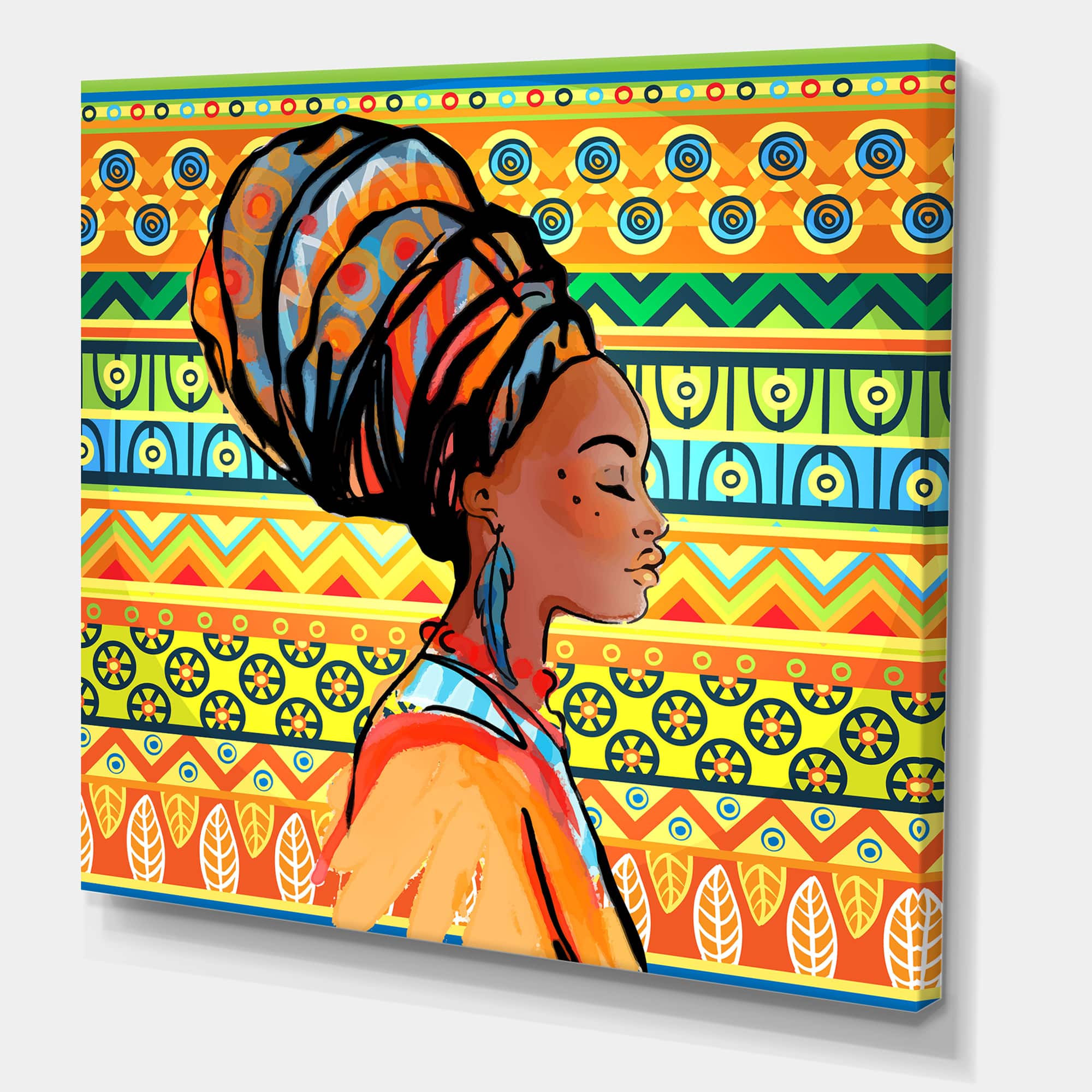Designart - African American Woman with Turban III - Modern Canvas Wall Art Print