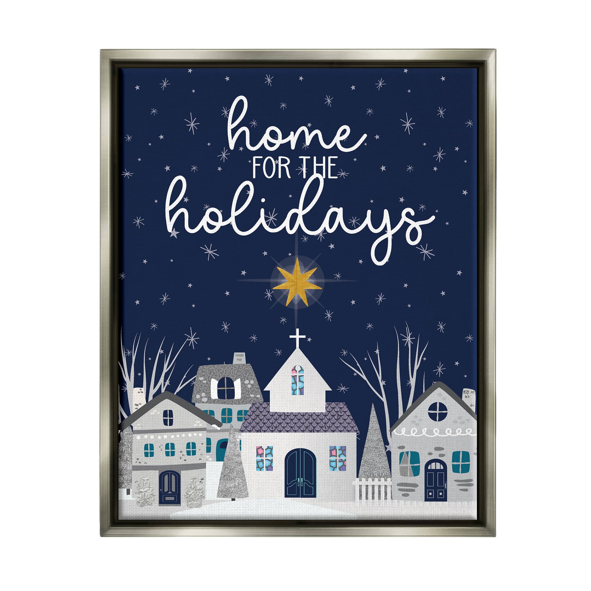 Stupell Industries Home For The Holidays Night Sky Framed Floater Canvas Wall Art