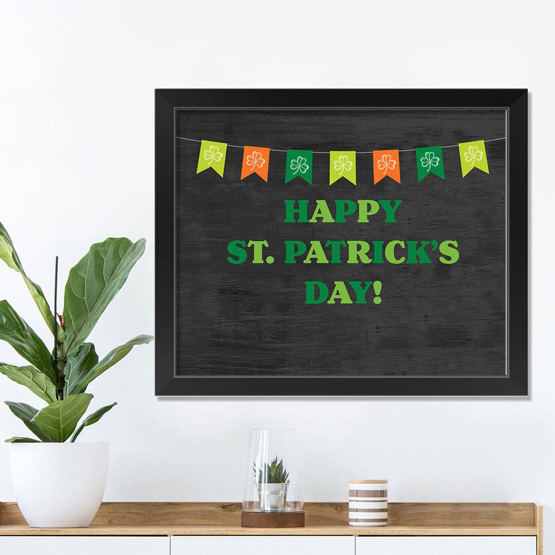 Banner Patricks Day 16" x 20" Black Framed Print Under Plexiglass