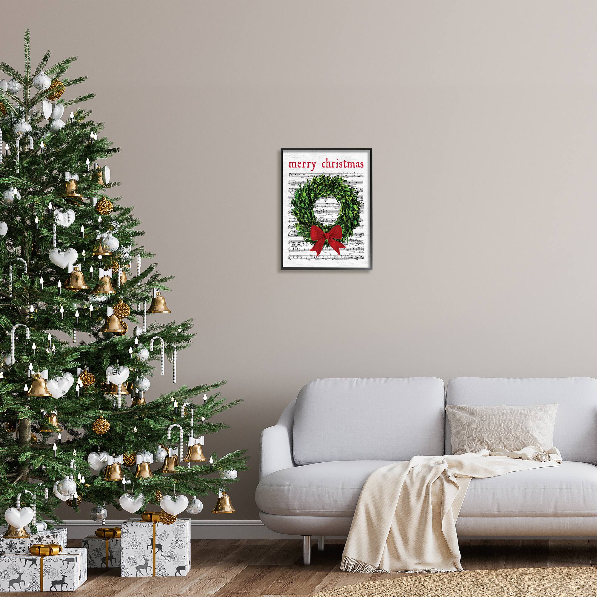 Stupell Industries Merry Christmas Song Wreath Framed Giclee Art