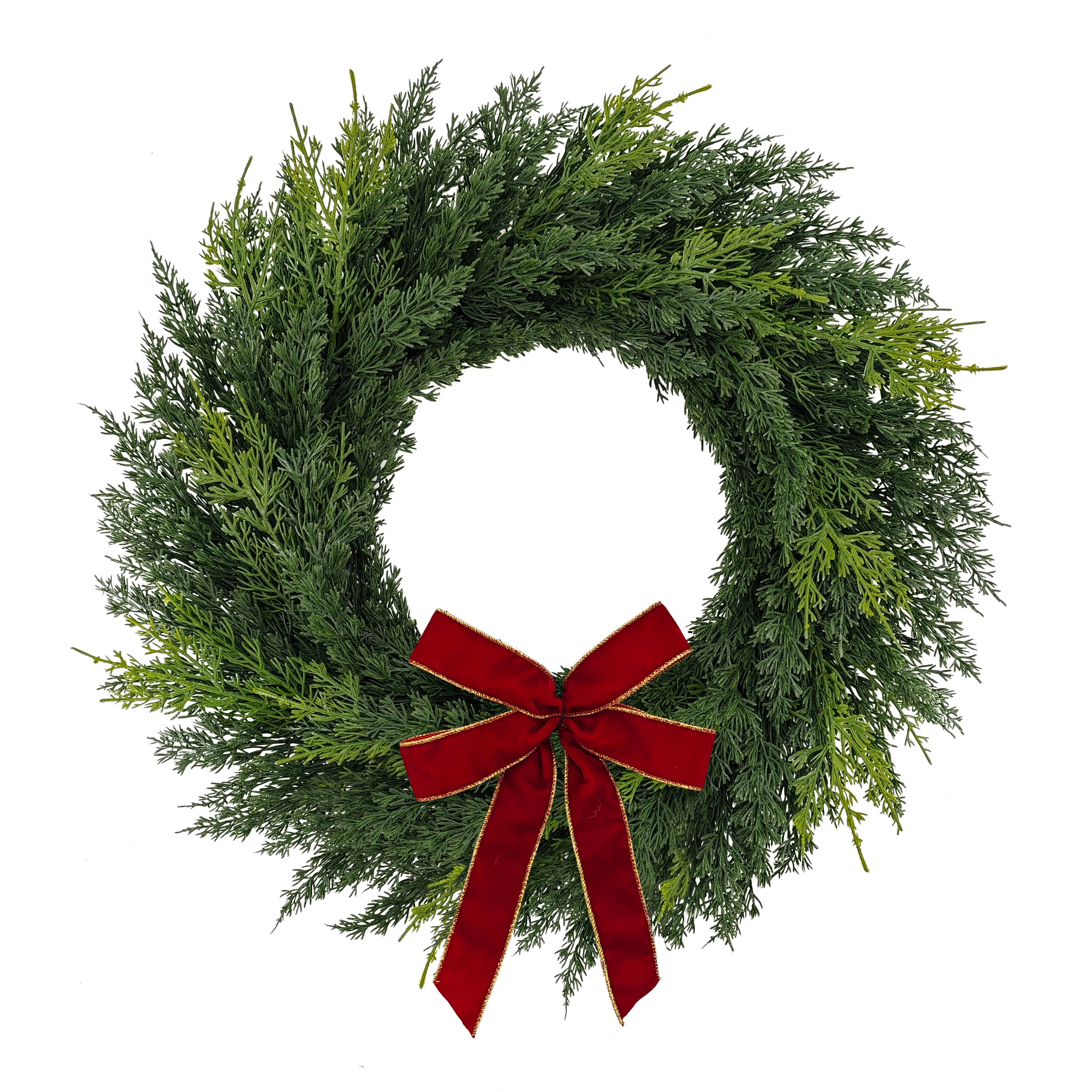 22" Artificial PE Cypress Christmas Wreath with Bow