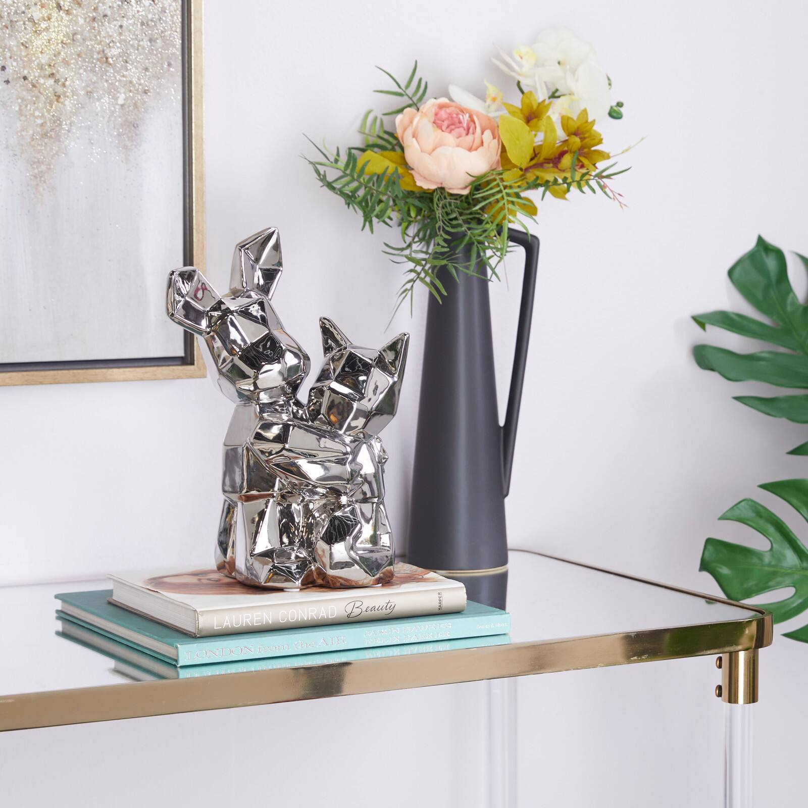 CosmoLiving by Cosmopolitan Silver Porcelain Contemporary Sculpture, 12" x 8" x 5"