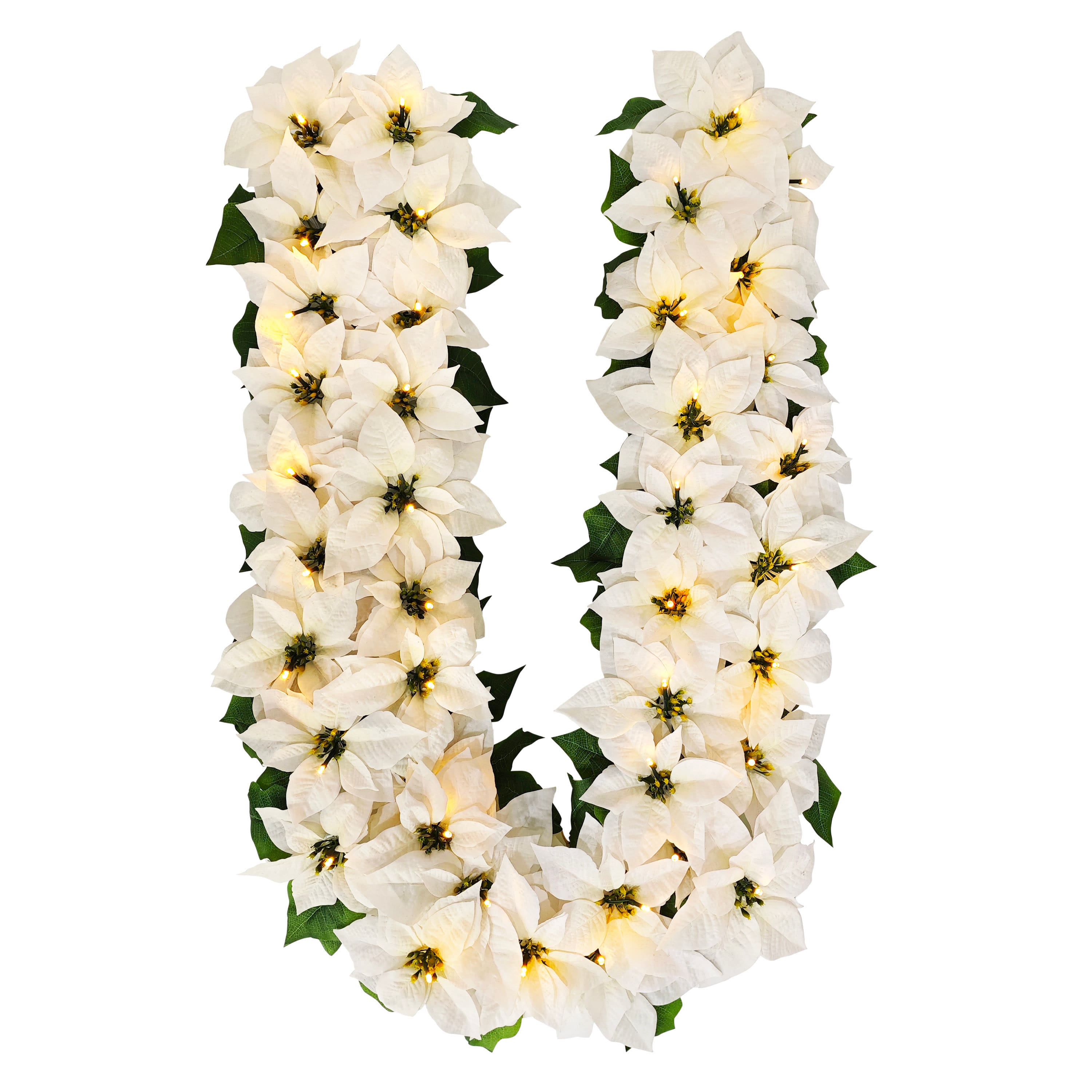 6ft. Pre-Lit White Poinsettia Artificial Garland