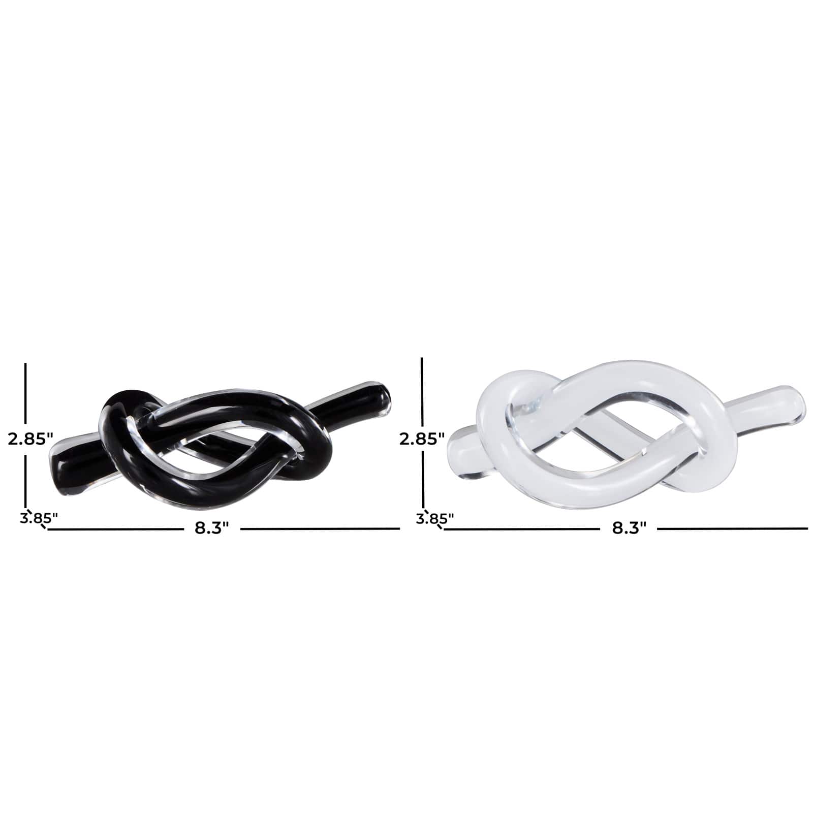 8.3" Black & White Glass Handmade Knot Sculptures, 2ct.