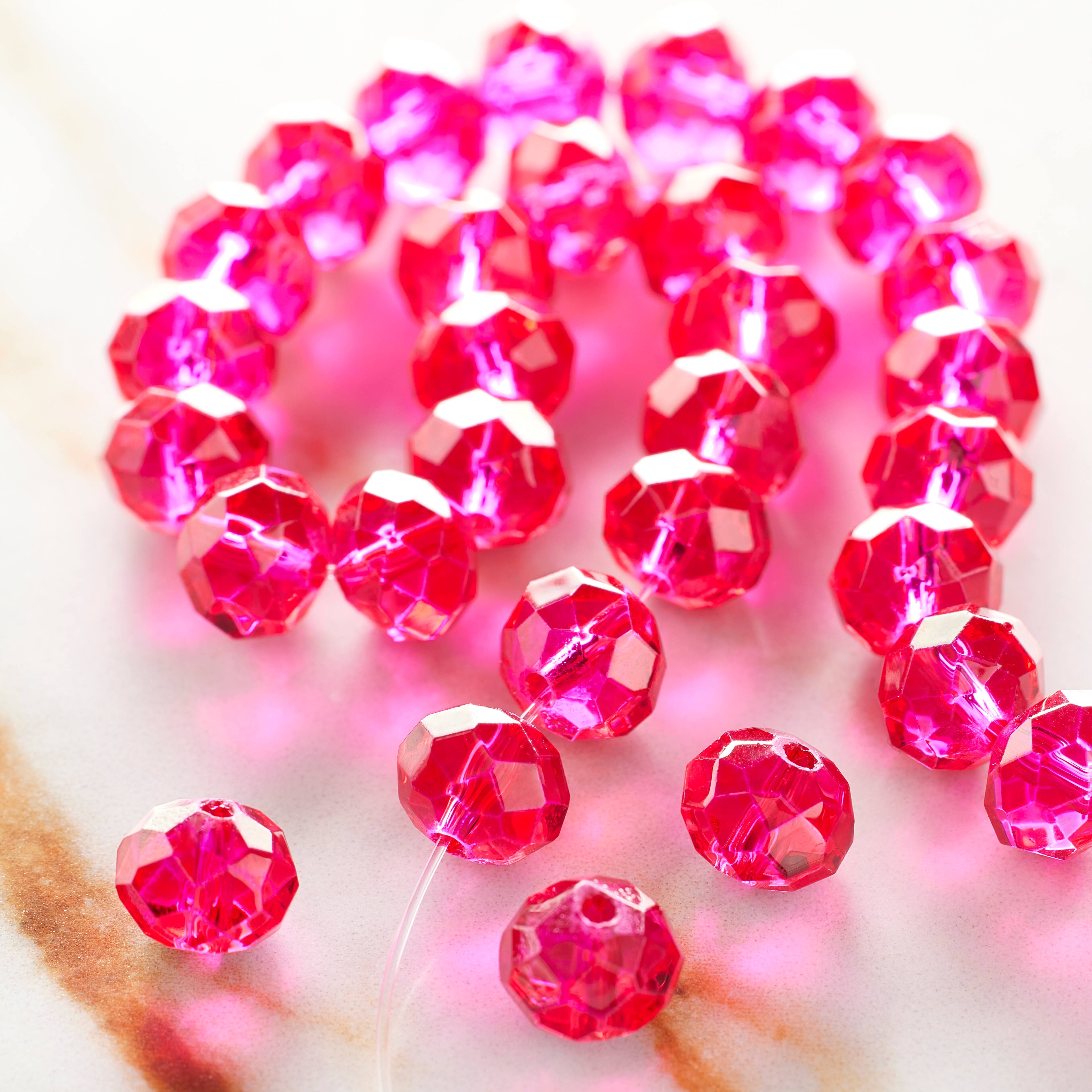 12 Pack: Fuchsia Faceted Glass Rondelle Beads, 8mm by Bead Landing™