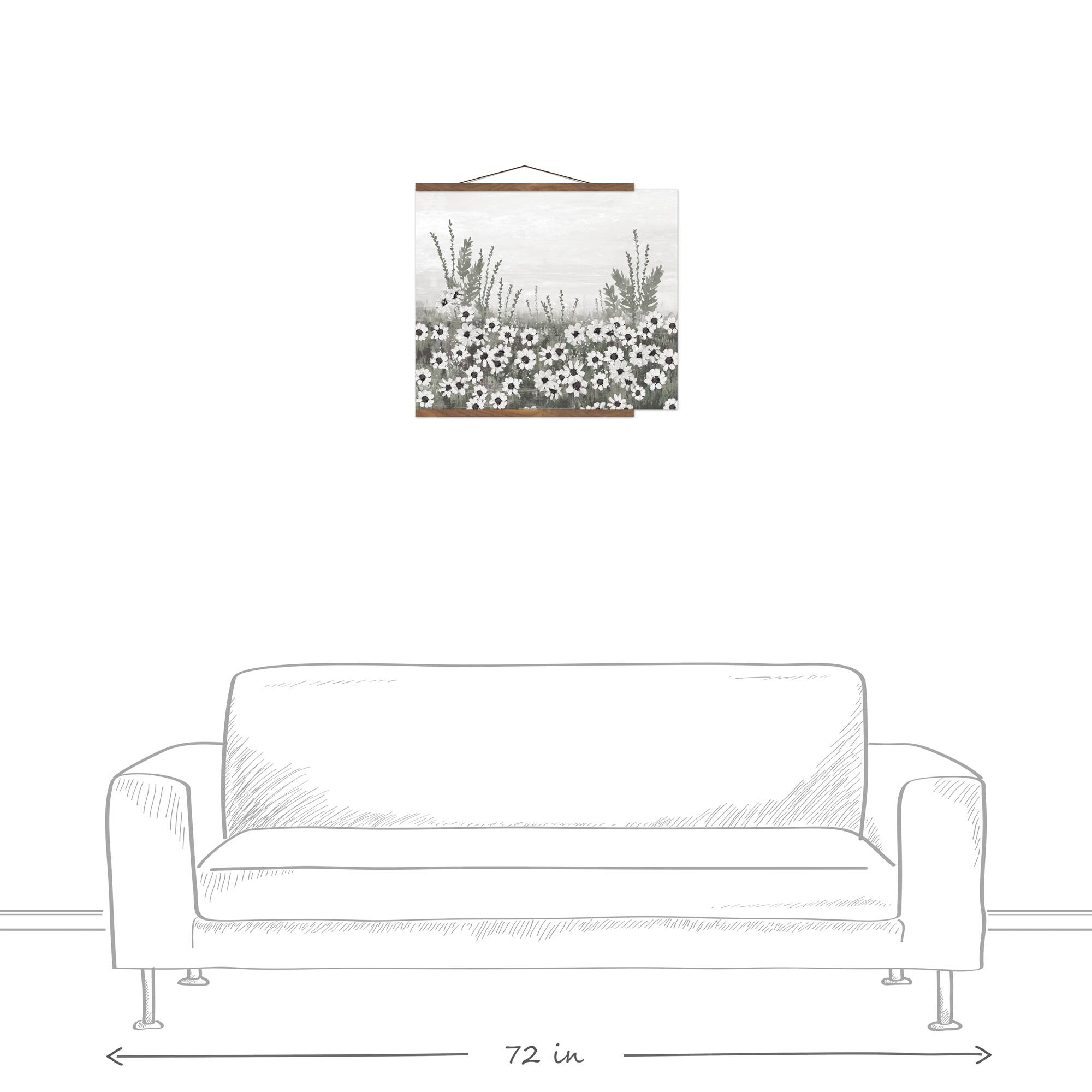 Moody Floral Daisy Field Teak Hanging Canvas