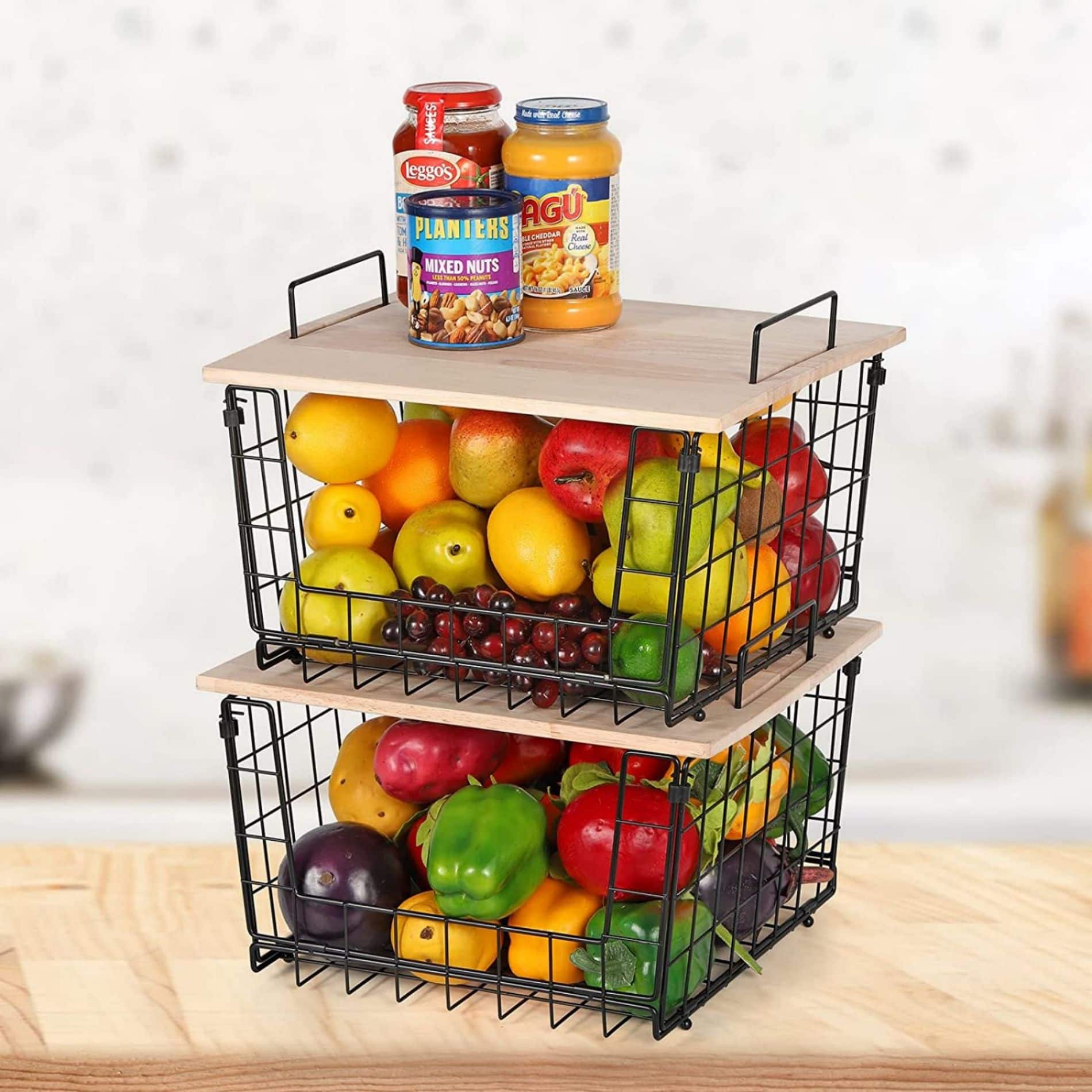 NEX™ Kitchen Countertop Storage Basket with Wood Lid, 2ct.