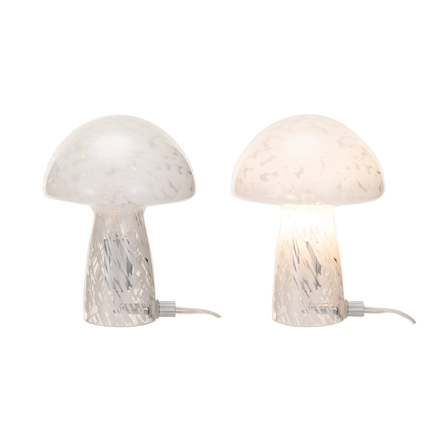 Hello Honey® 7.75" White Round Blown Glass Mushroom Shaped Table Lamp with Inline Switch