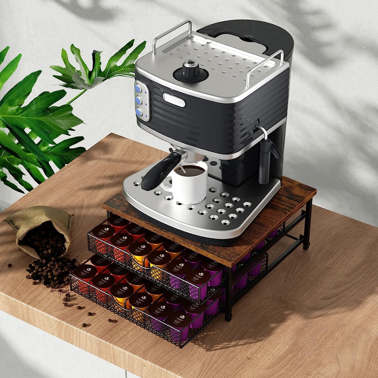 Black 2-Tier 72 Pods Drawer Coffee Organizer for K Cup