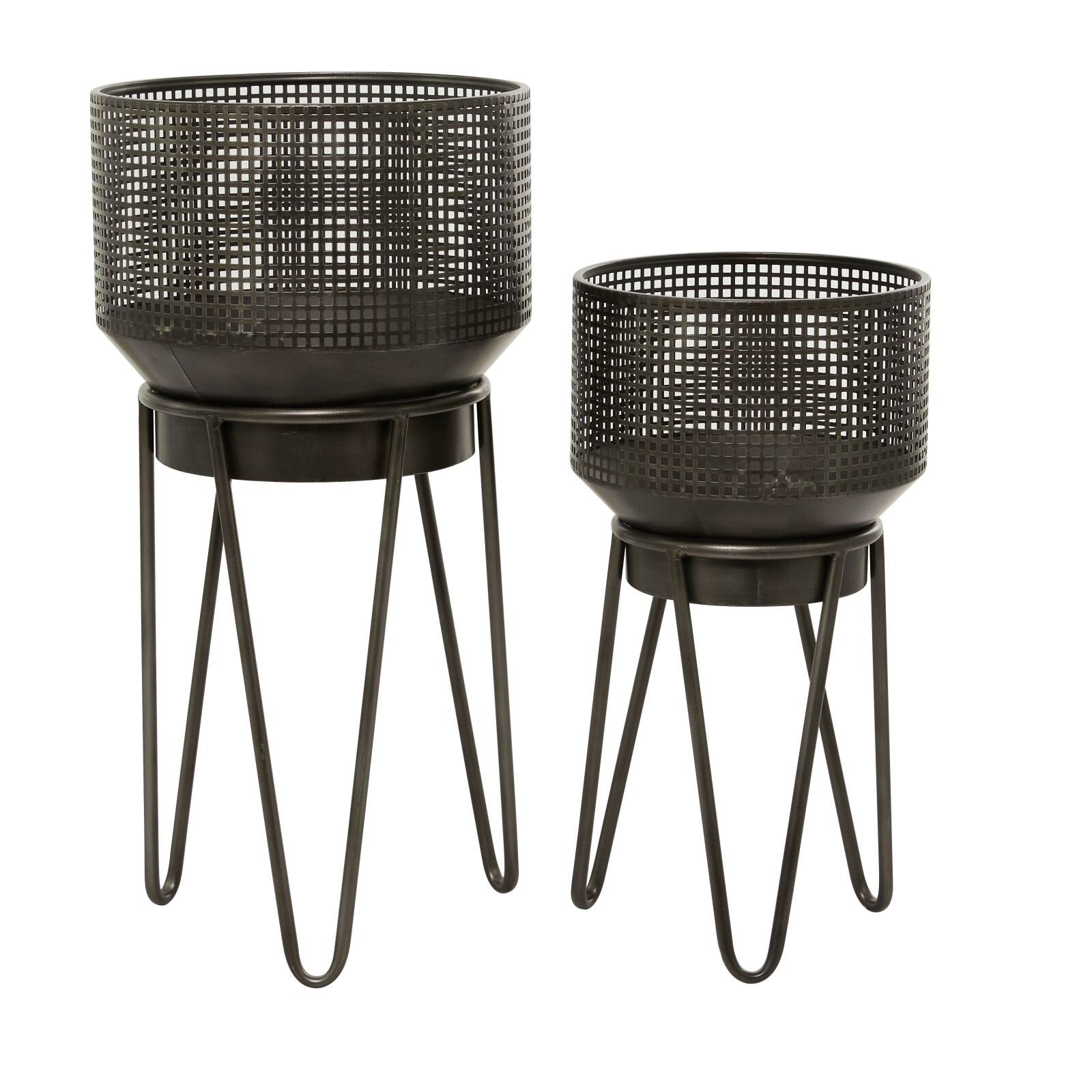 Black Metal Modern Planter Set