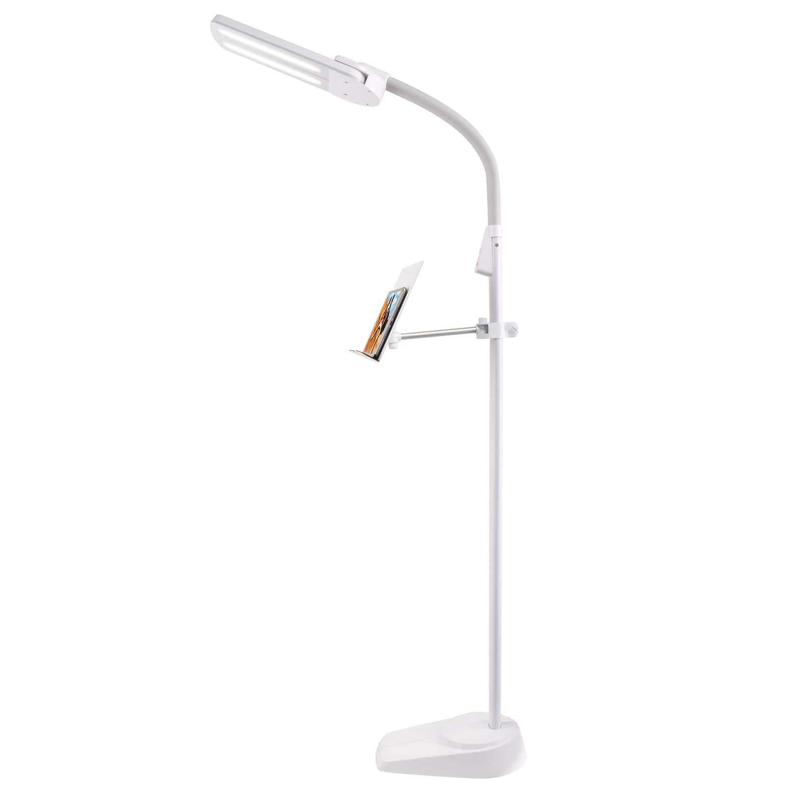 OttLite White Dual Shade LED Floor Lamp with USB Charging Station