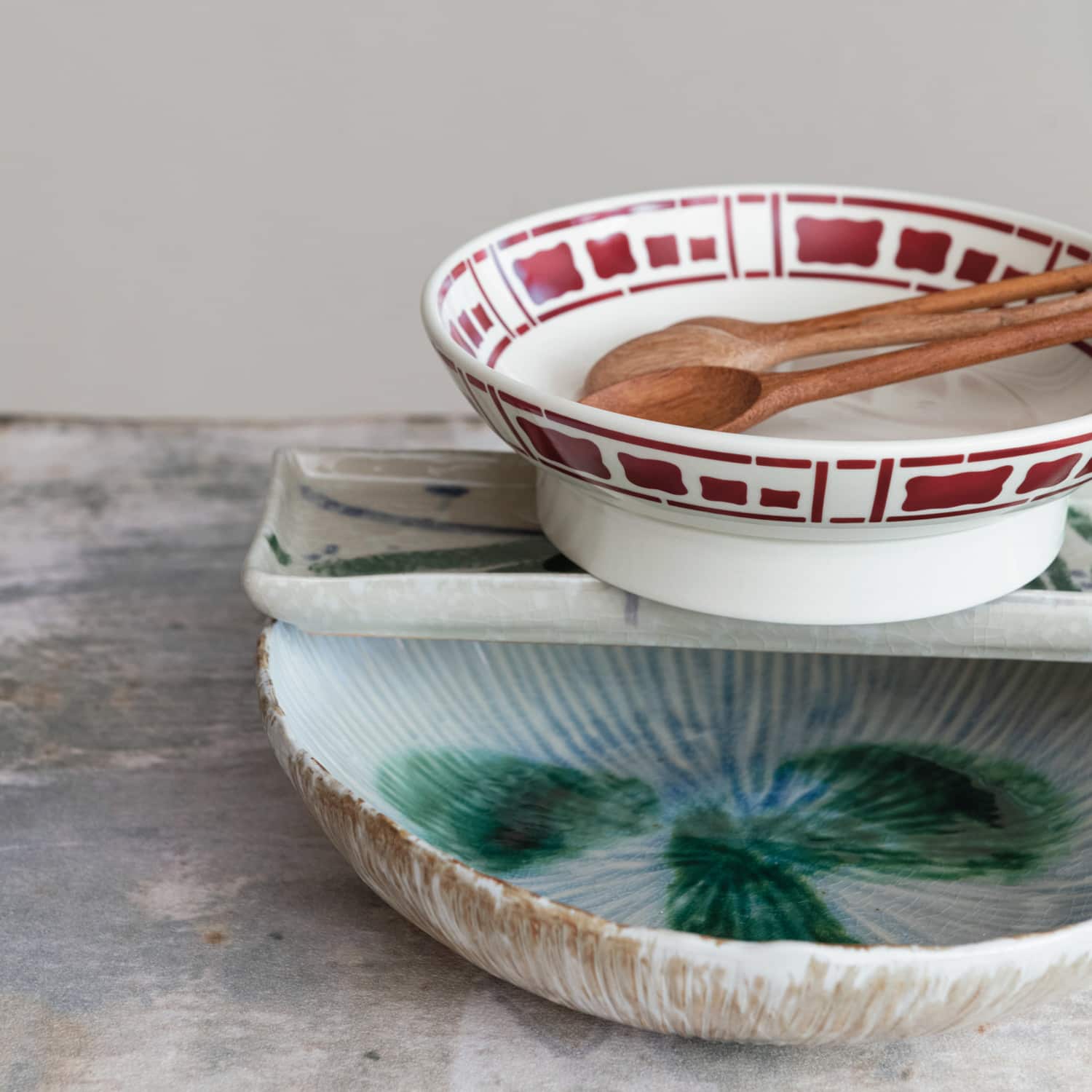 Hello Honey® 11.5" Green & White Stoneware Bowl with Reactive Crackle Glaze