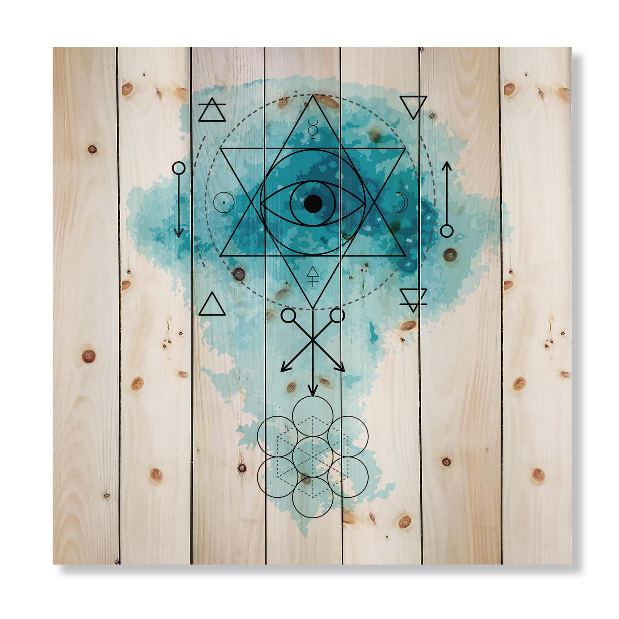 Designart - Symbol of Alchemy and Sacred Geometry II - Bohemian & Eclectic Print on Natural Pine Wood