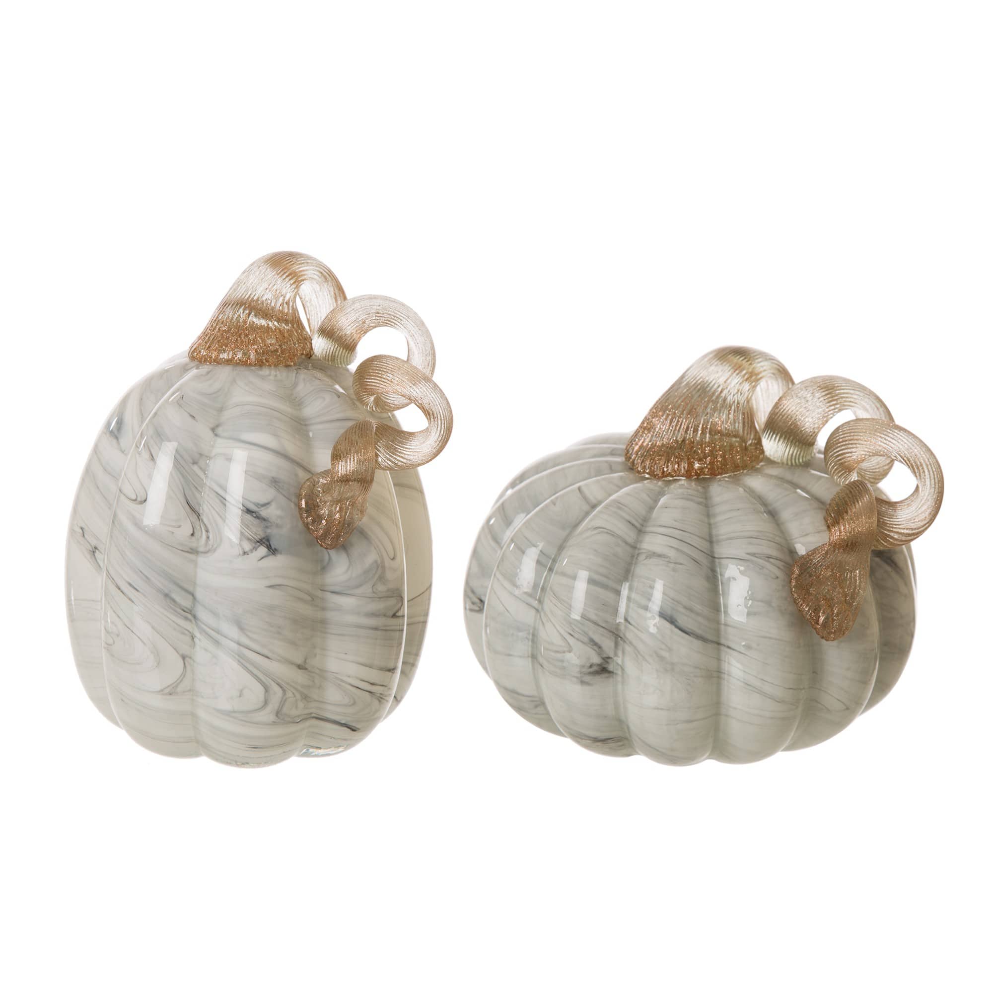 Glitzhome Gray Marble Glass Pumpkin 2-pc. Tabletop Decor, One Size, White