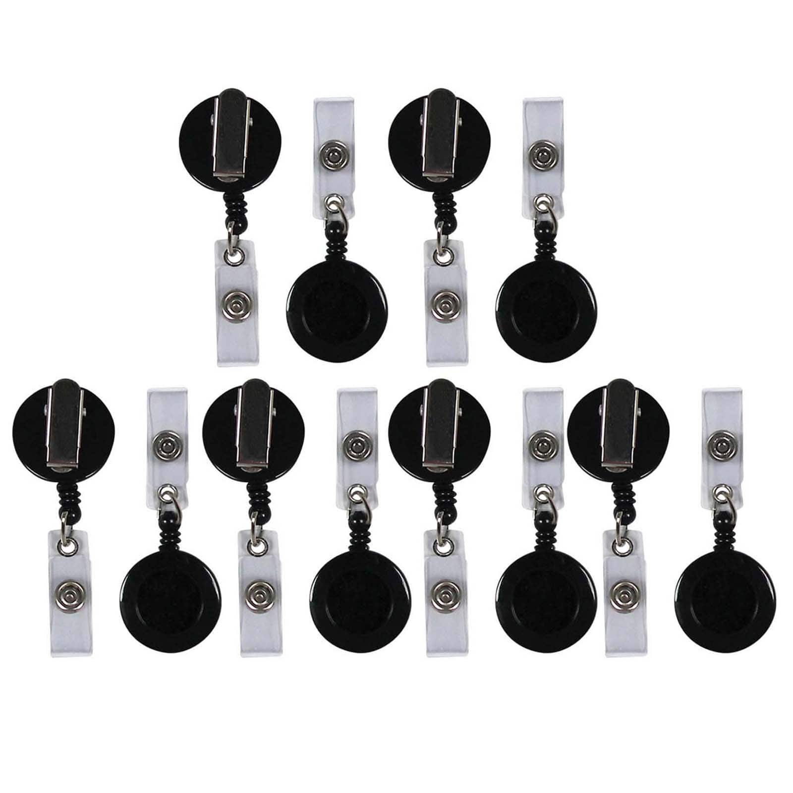 C-Line® Retracting ID Card Reels, Black, Swiveling Spring Clip with Snap-on ID Strap, Pack of 12