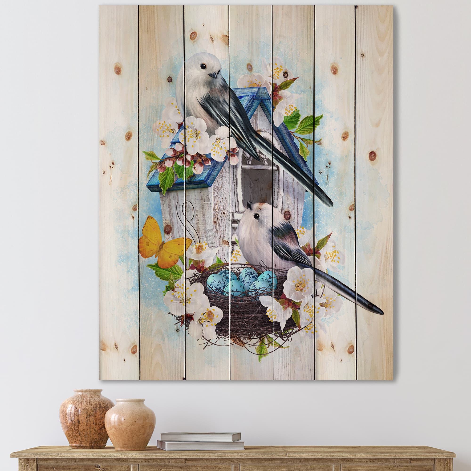 Designart - Two Tit Birds Sitting Near The Nest With Eggs II