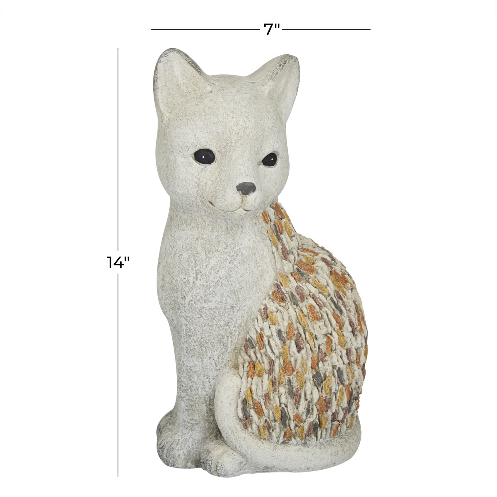14" White Stone Farmhouse Cat Garden Sculpture