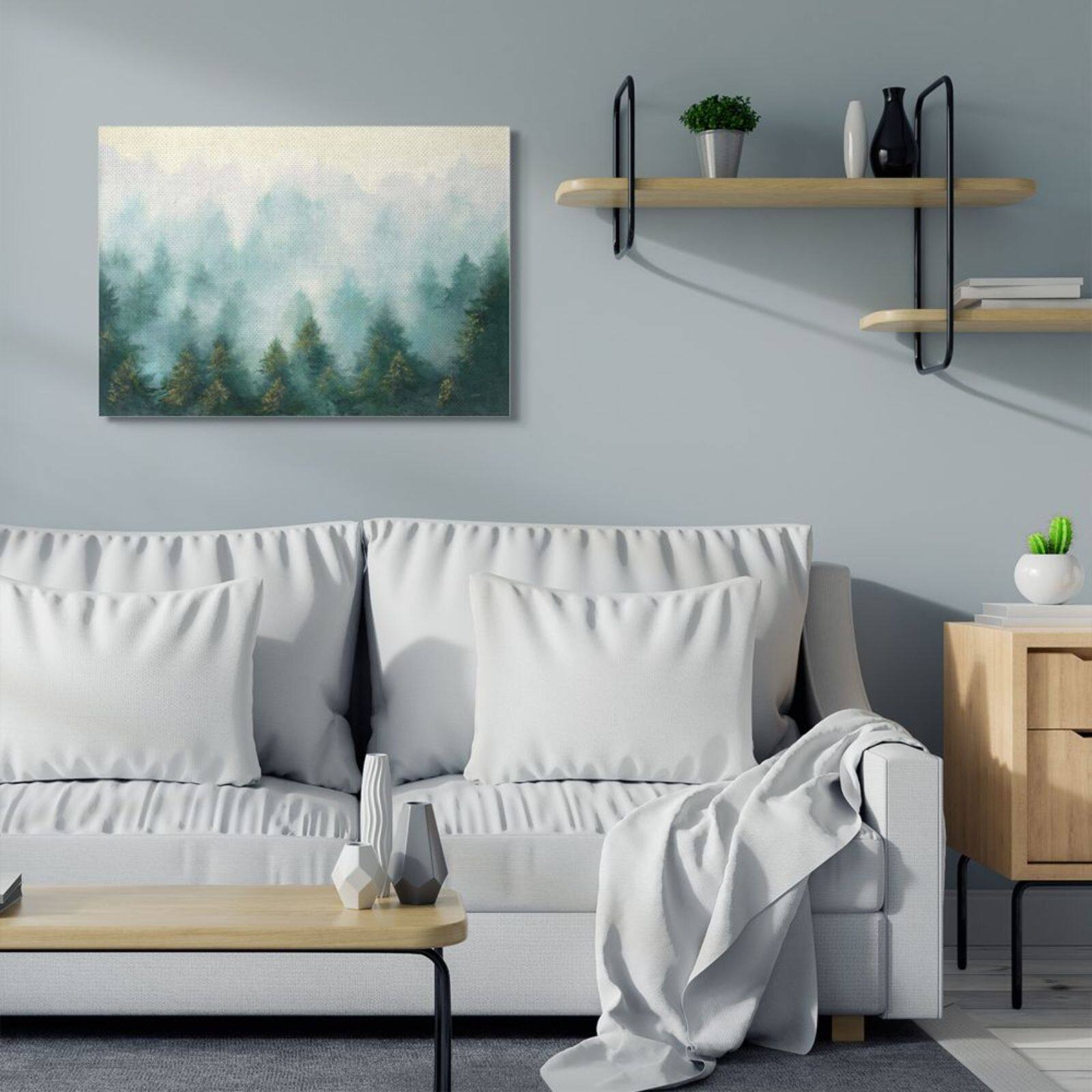 Stupell Industries Abstract Pine Forest Landscape with Mist Green Painting Design Canvas Wall Art
