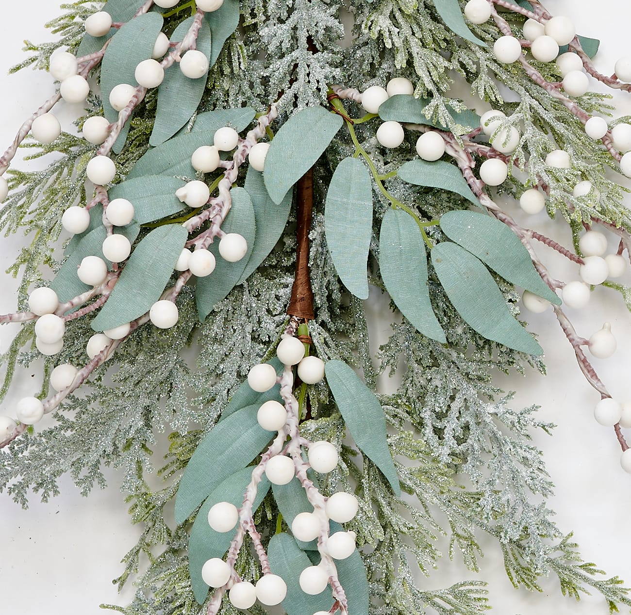 24" Green Artificial Christmas White Berry & Leaf Teardrop Swag