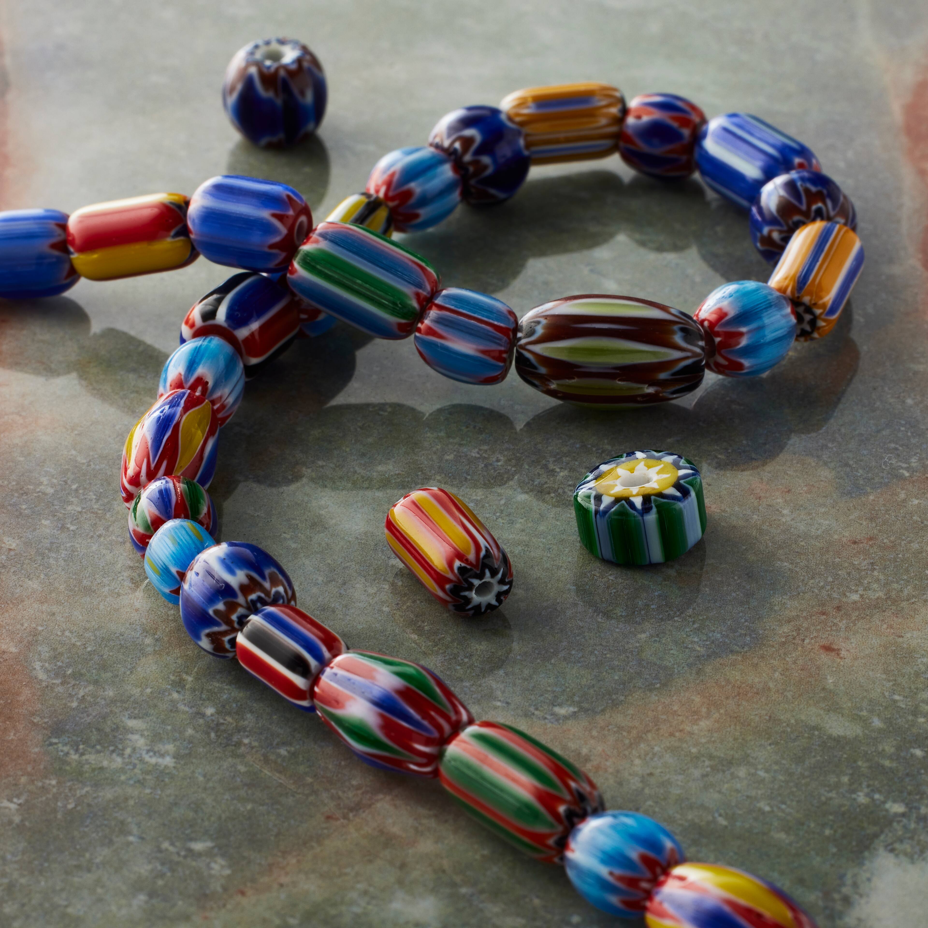 12 Pack: Multicolor Geo Print Lamp Work Glass Mixed Beads by Bead Landing®