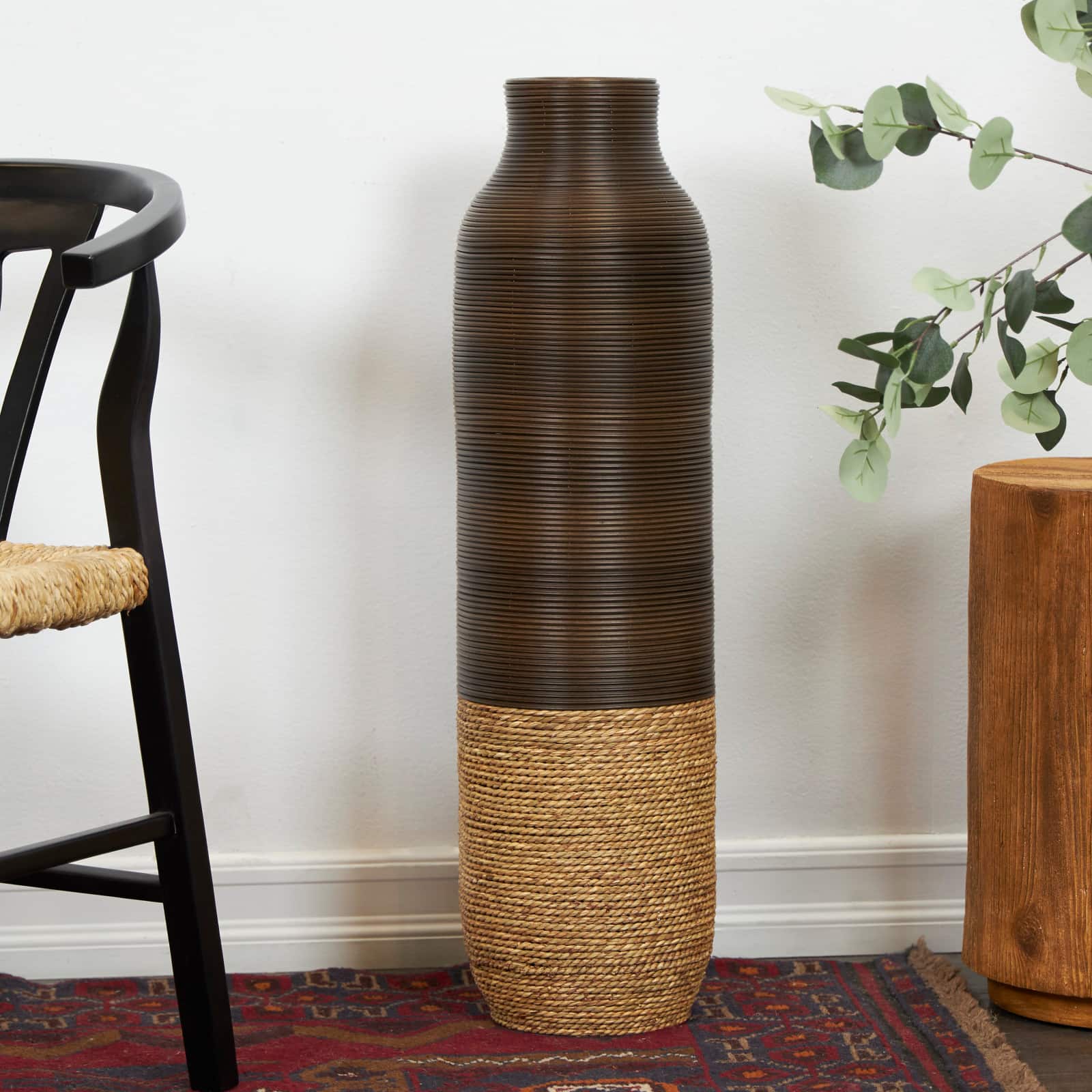 32" Dark Brown Seagrass Handmade Vase