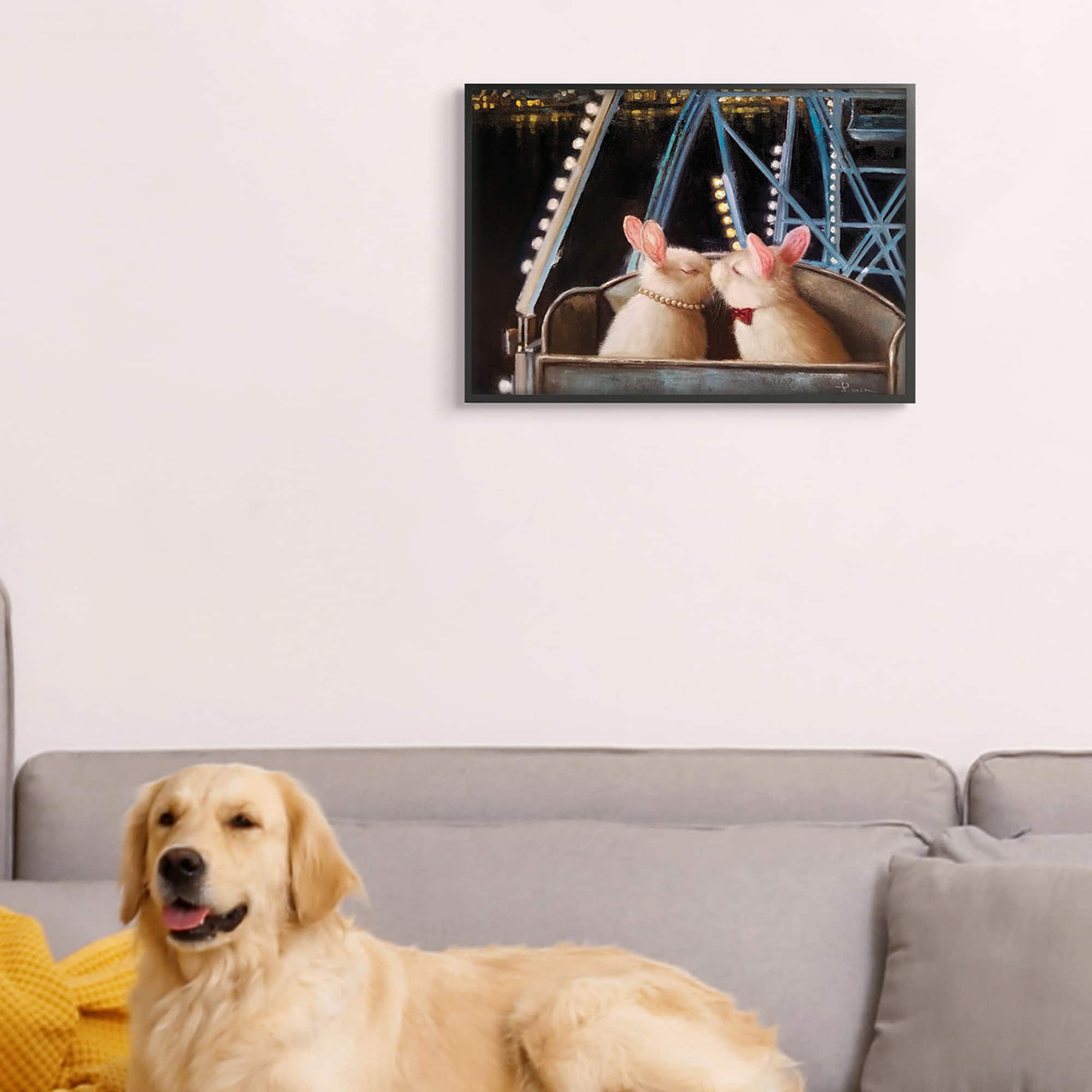 Stupell Industries Rabbit Couple Romantic Ferris Wheel Kiss in Frame Wall Art