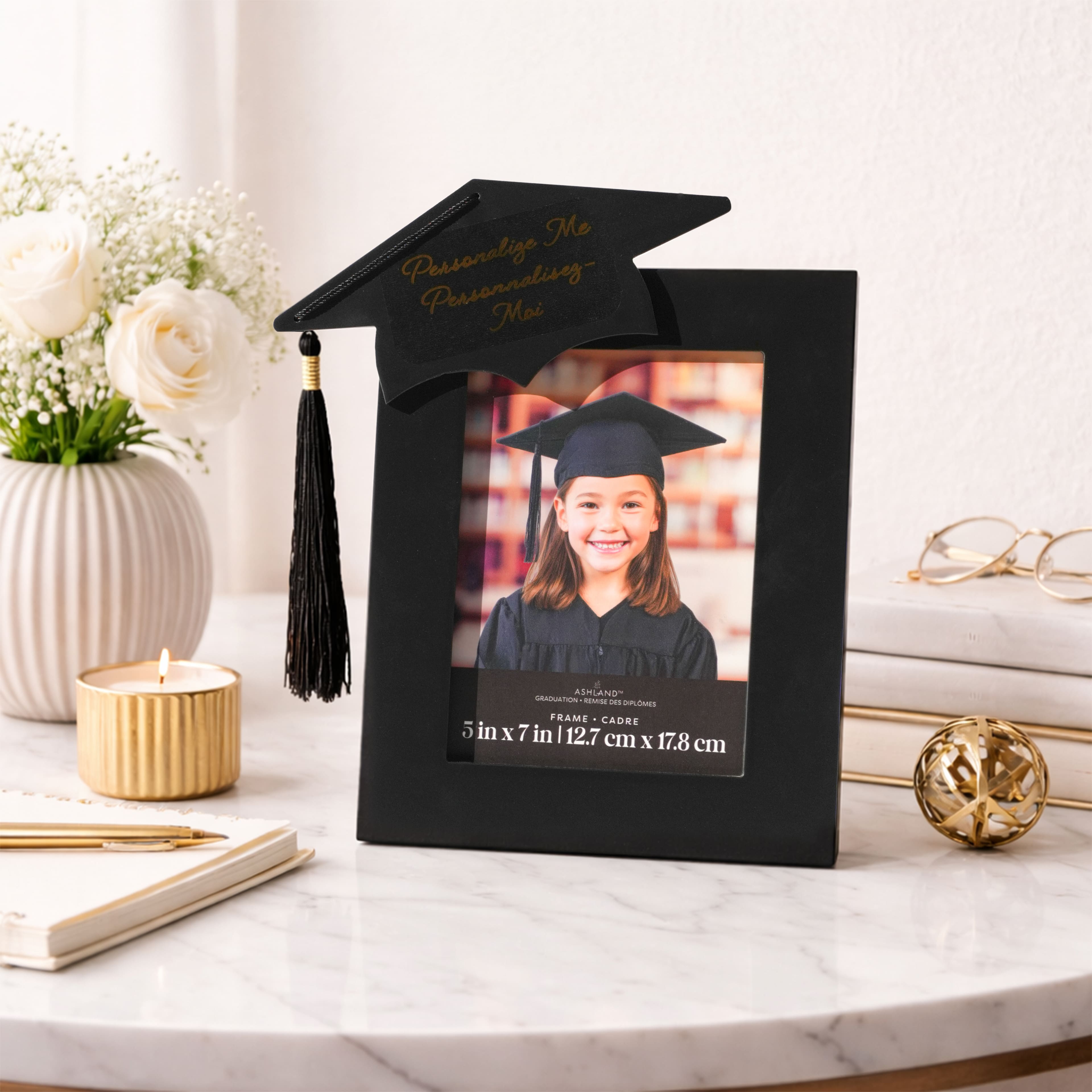 5" x 7" Black Customizable Tabletop Frame with Hat, Graduation by Ashland®