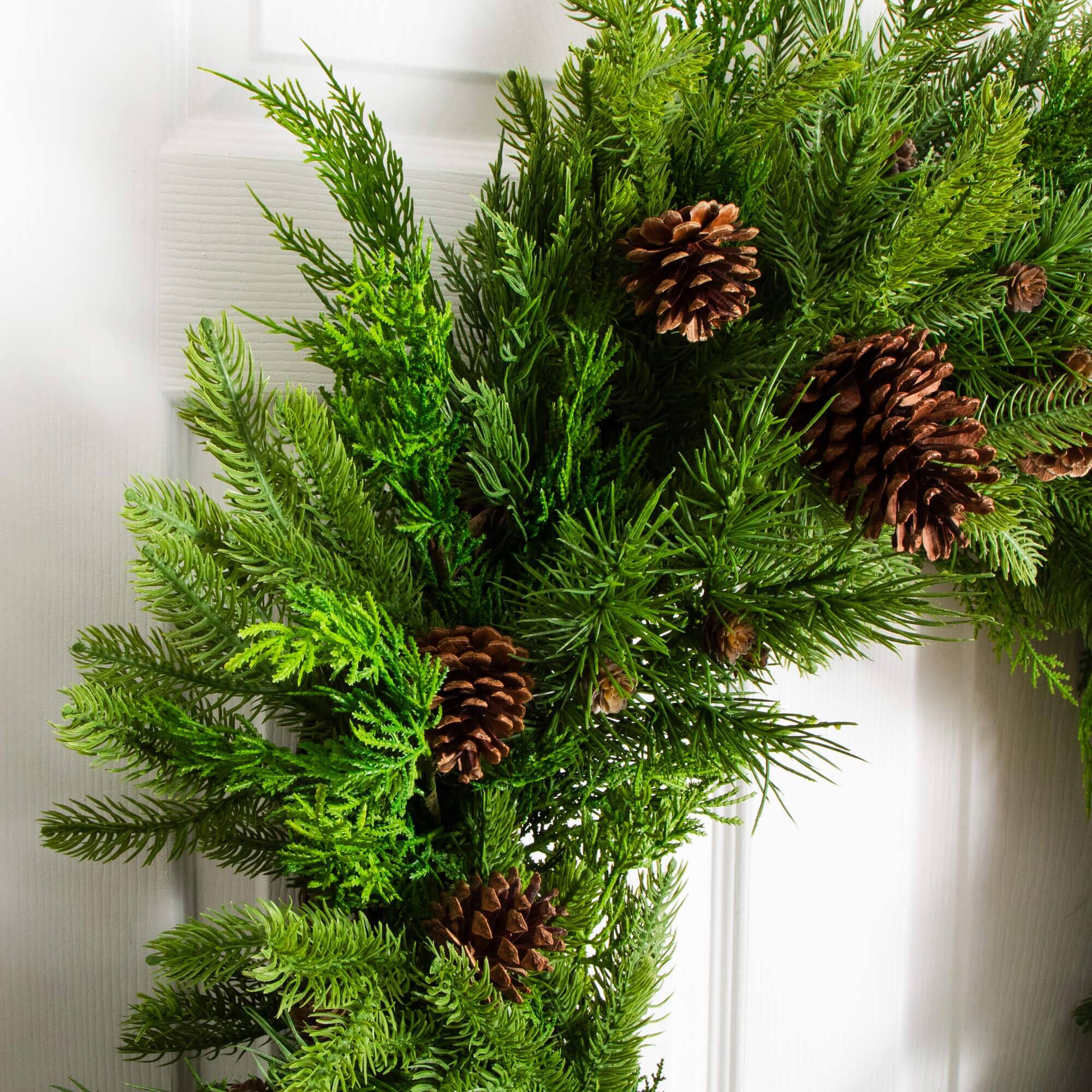 30in. Artificial Norfolk Mixed Pine Wreath with Pinecones
