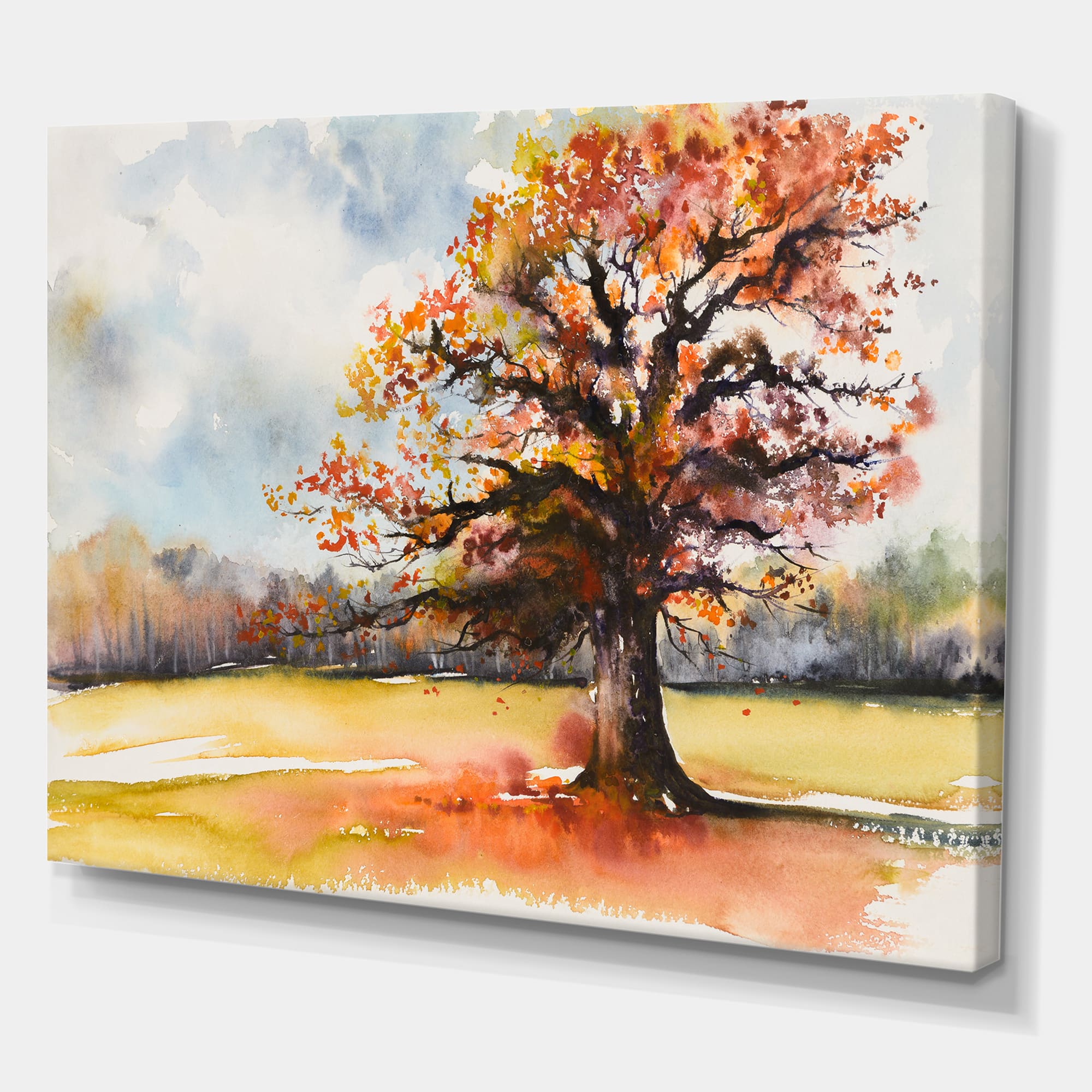 Designart - Lone Oak In The Fields With Autum Leaves