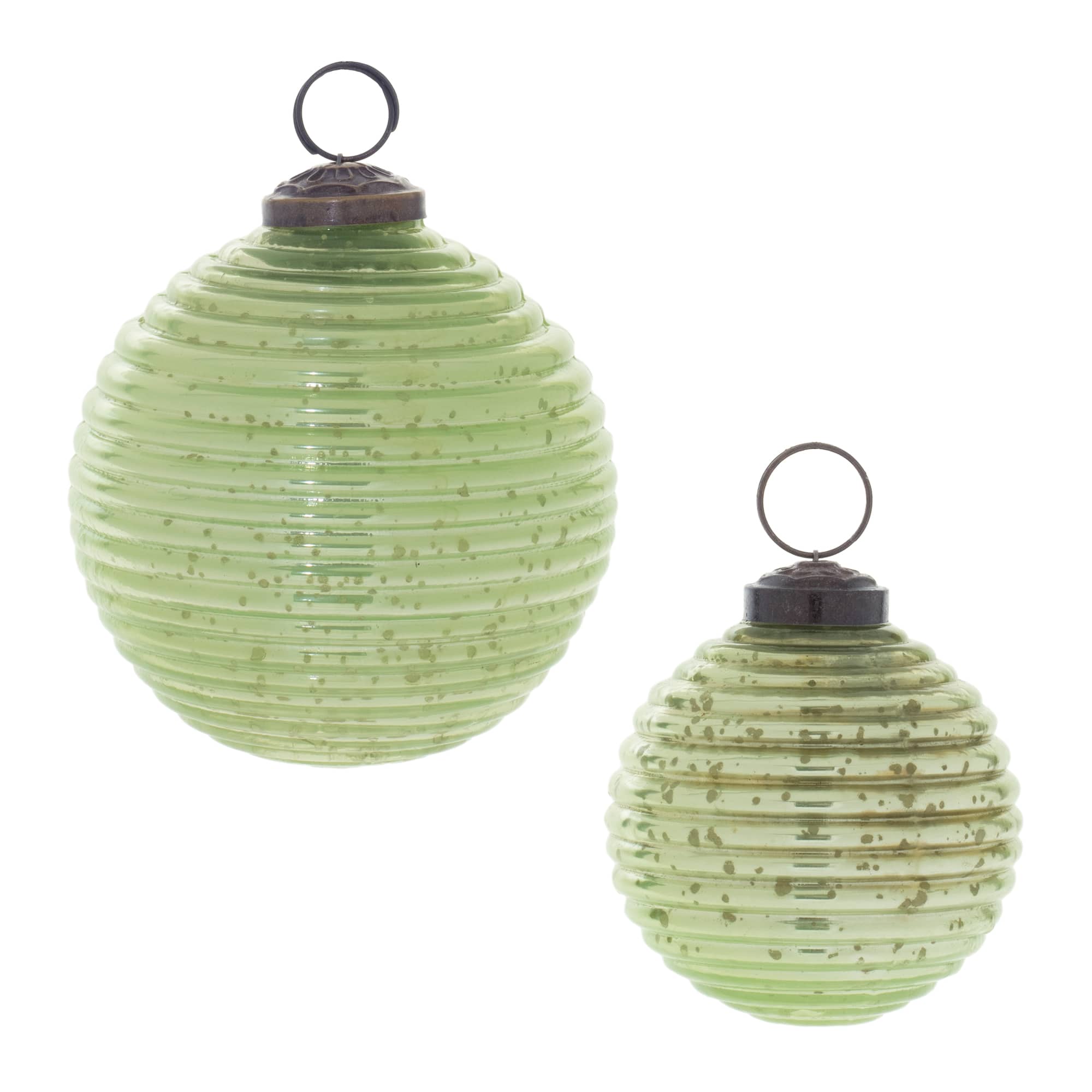 Green Ribbed Mercury Glass Ball Christmas Ornaments Set