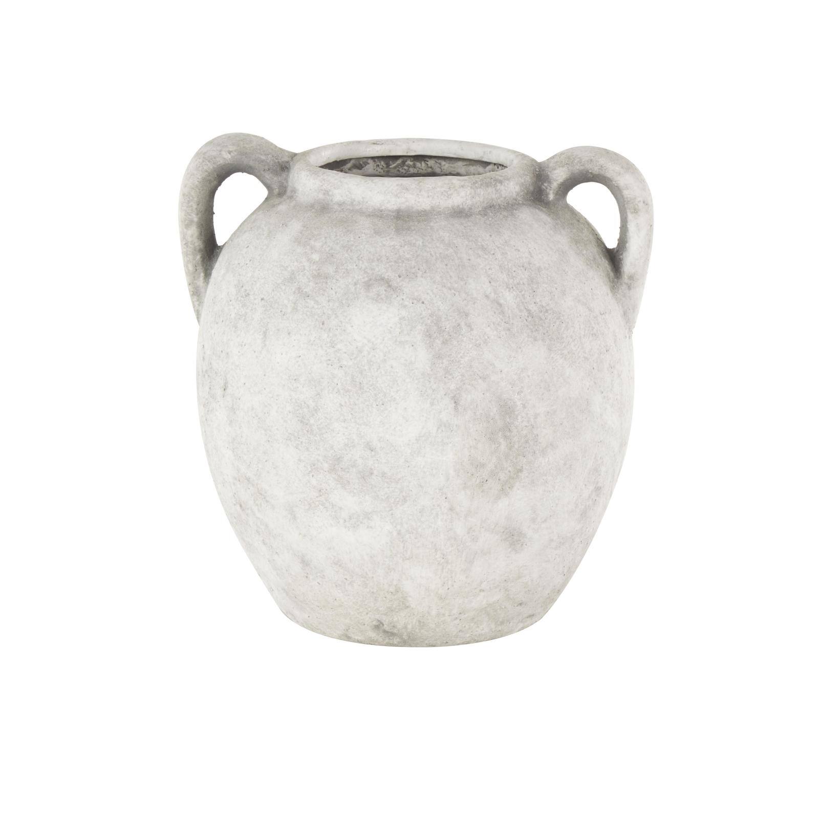 10.5" White Ceramic Antique Style Textured Vase with Black Shadings & Handles