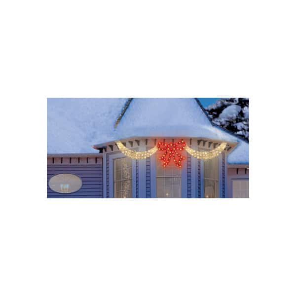 Lighted Red & White Bow Swag Christmas Decoration