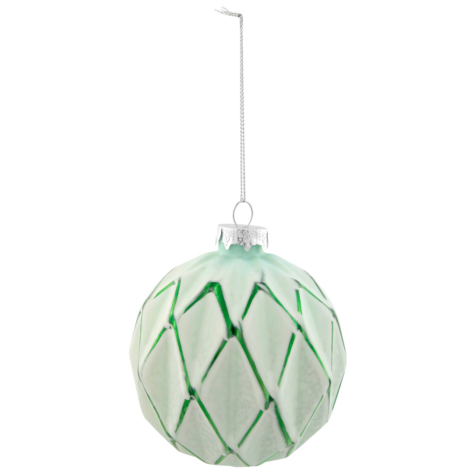 Harlequin Christmas Glass Ball Ornaments - 4" (100mm) - Mint Green - 4ct
