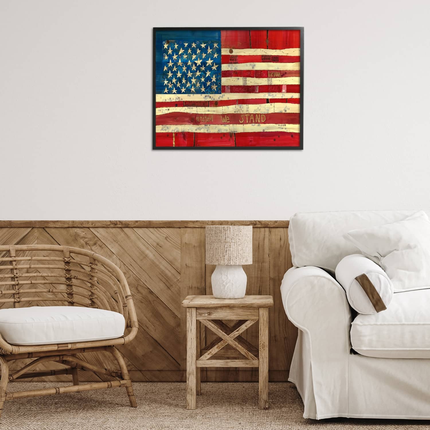 Stupell Industries United We Stand Independence Day Festive American Flag Framed Giclee Art