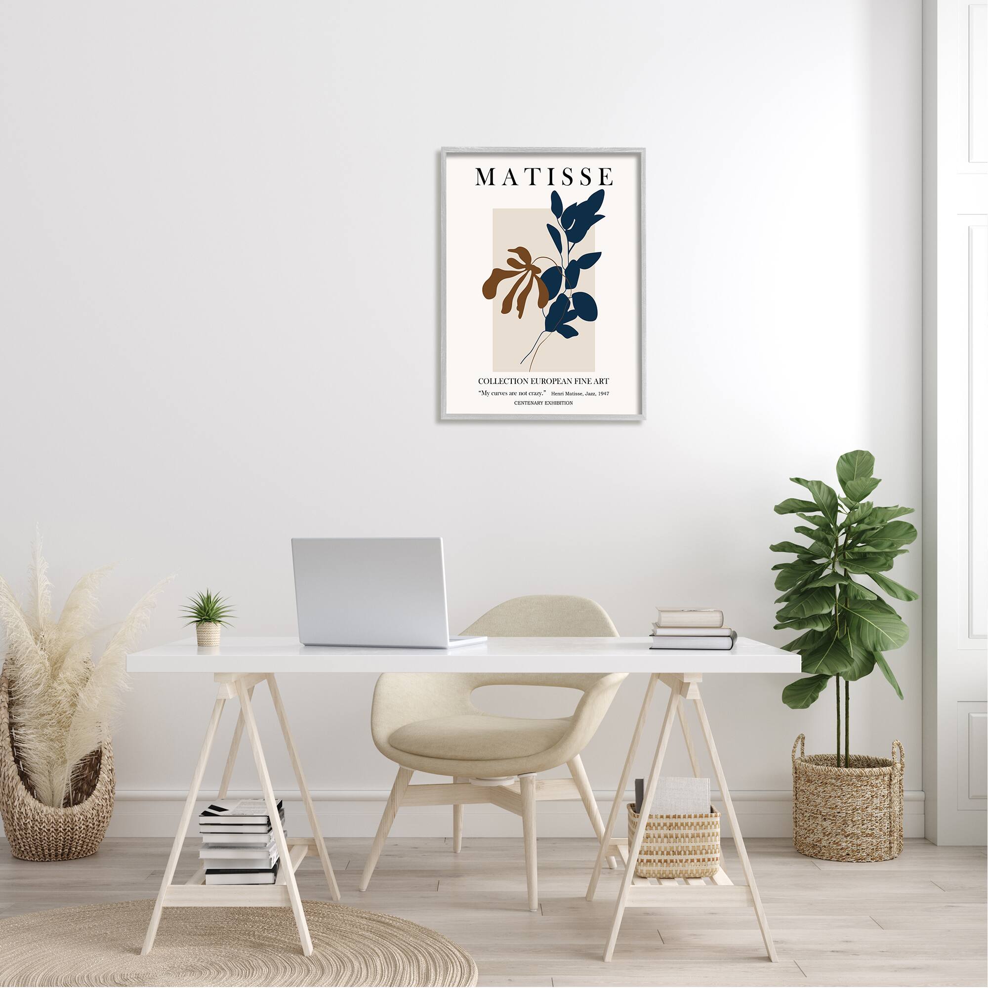 Stupell Industries Bold Modern Botanicals Leaf Silhouettes Matisse Text Framed Giclee Art