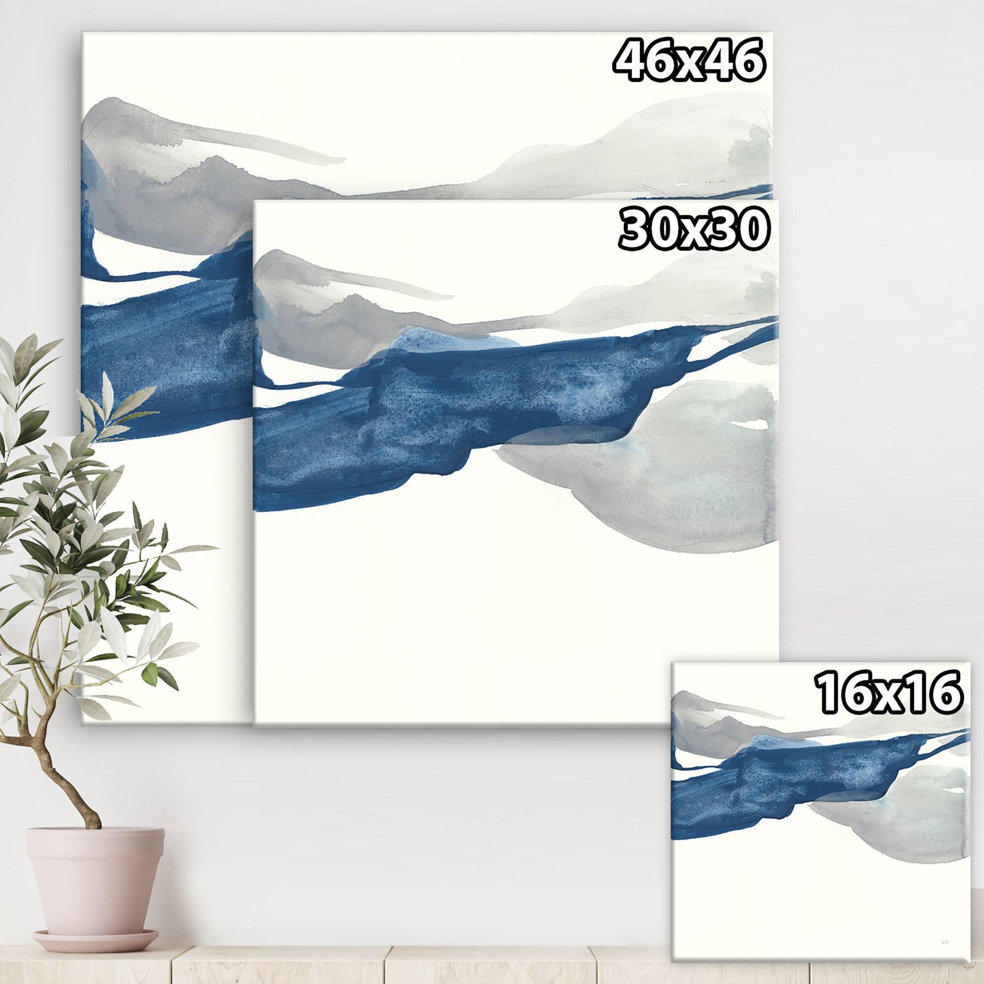 Designart - Gouache Sapphire on Gray II - Modern & Transitional Gallery-wrapped Canvas
