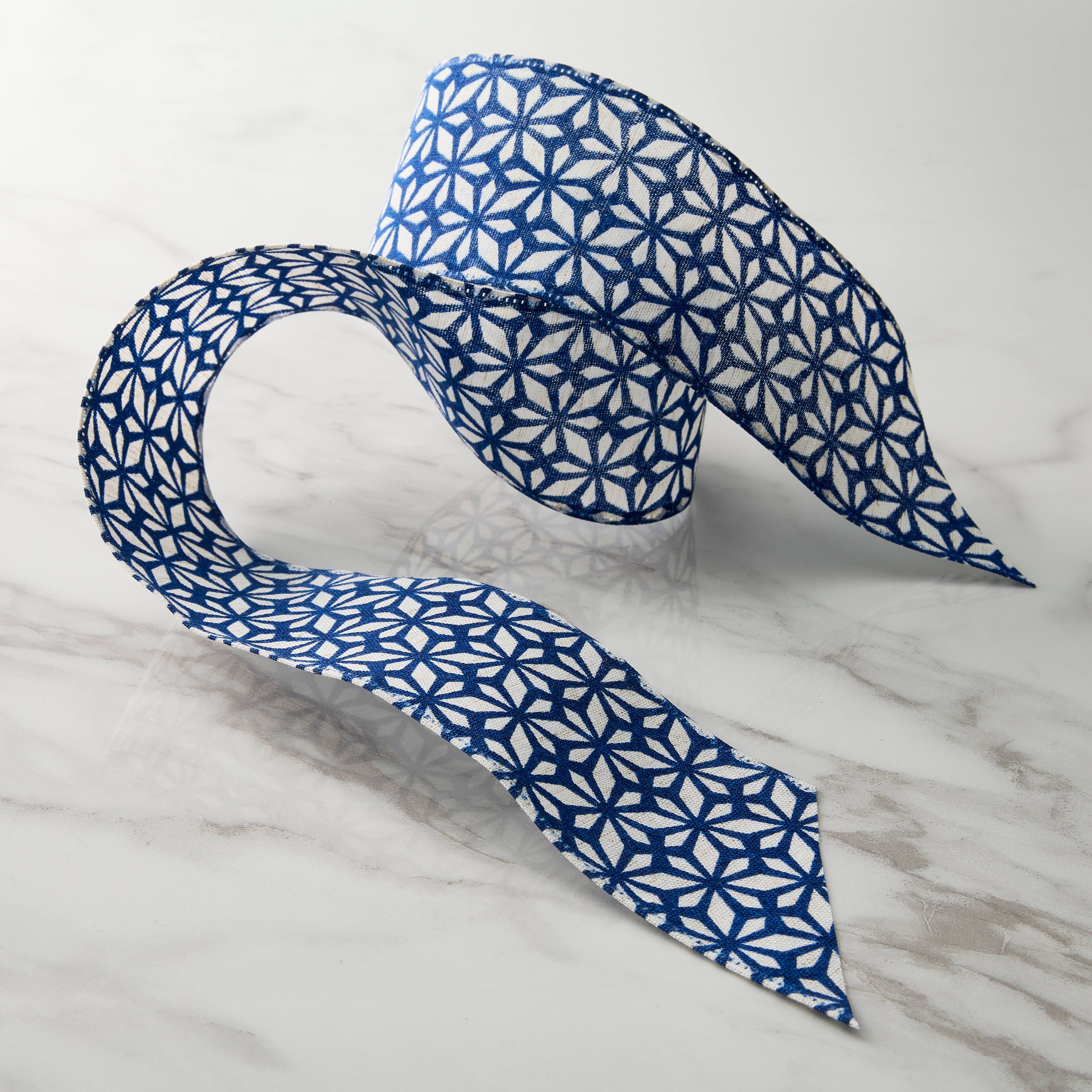 2.5" x 3yd. Blue Geometric Chinoiserie Wired Edge Ribbon by Celebrate It™