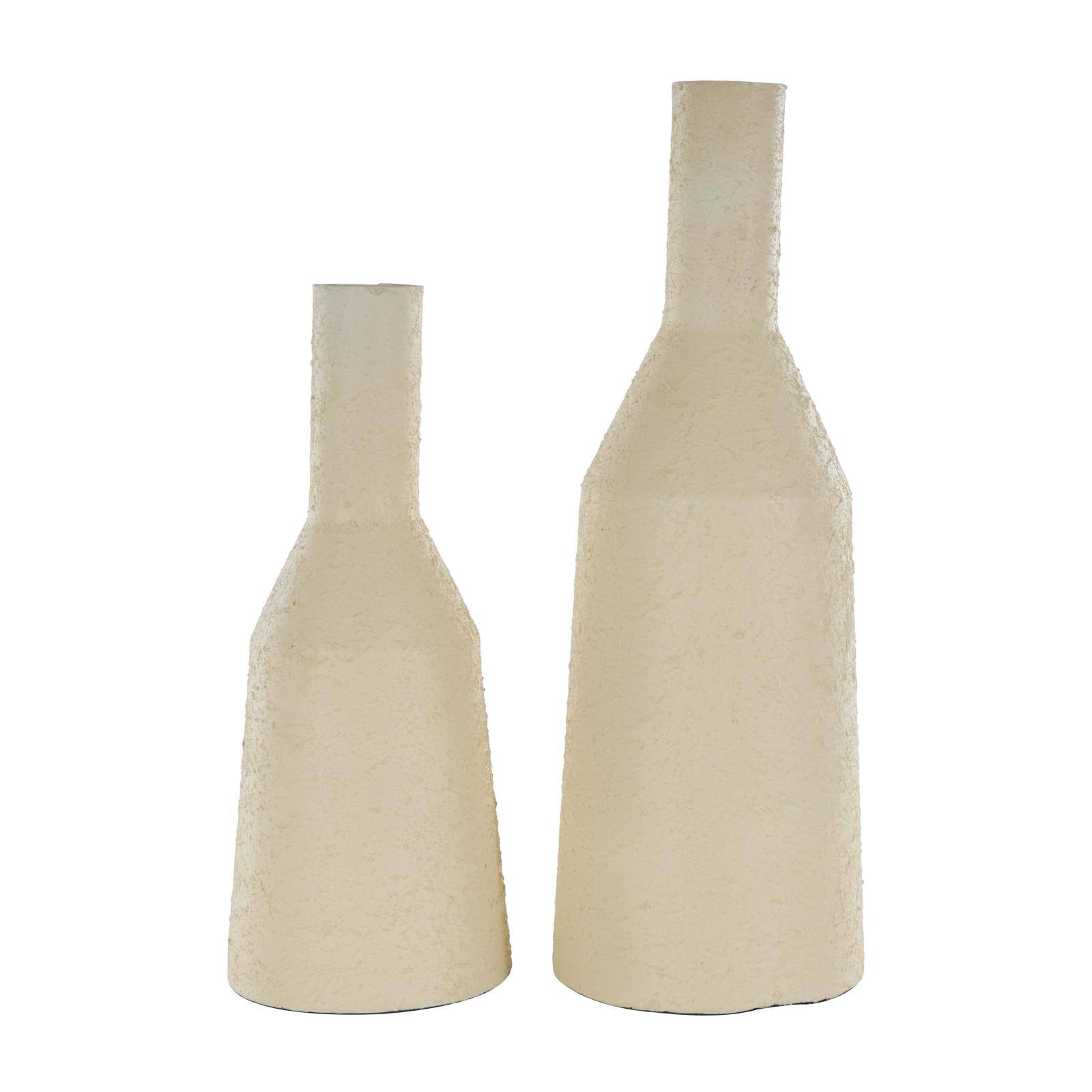 Cream Metal Fluted Distressed Textured Vase Set