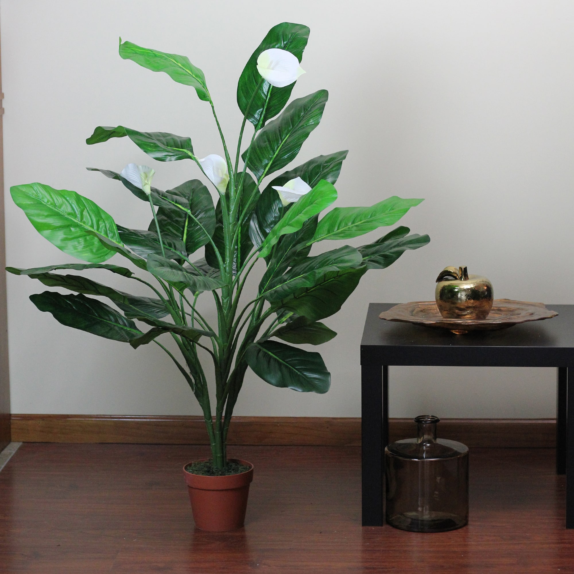 47.5" Green & White Artificial Tropical Peace Lily Spathe Potted Plant