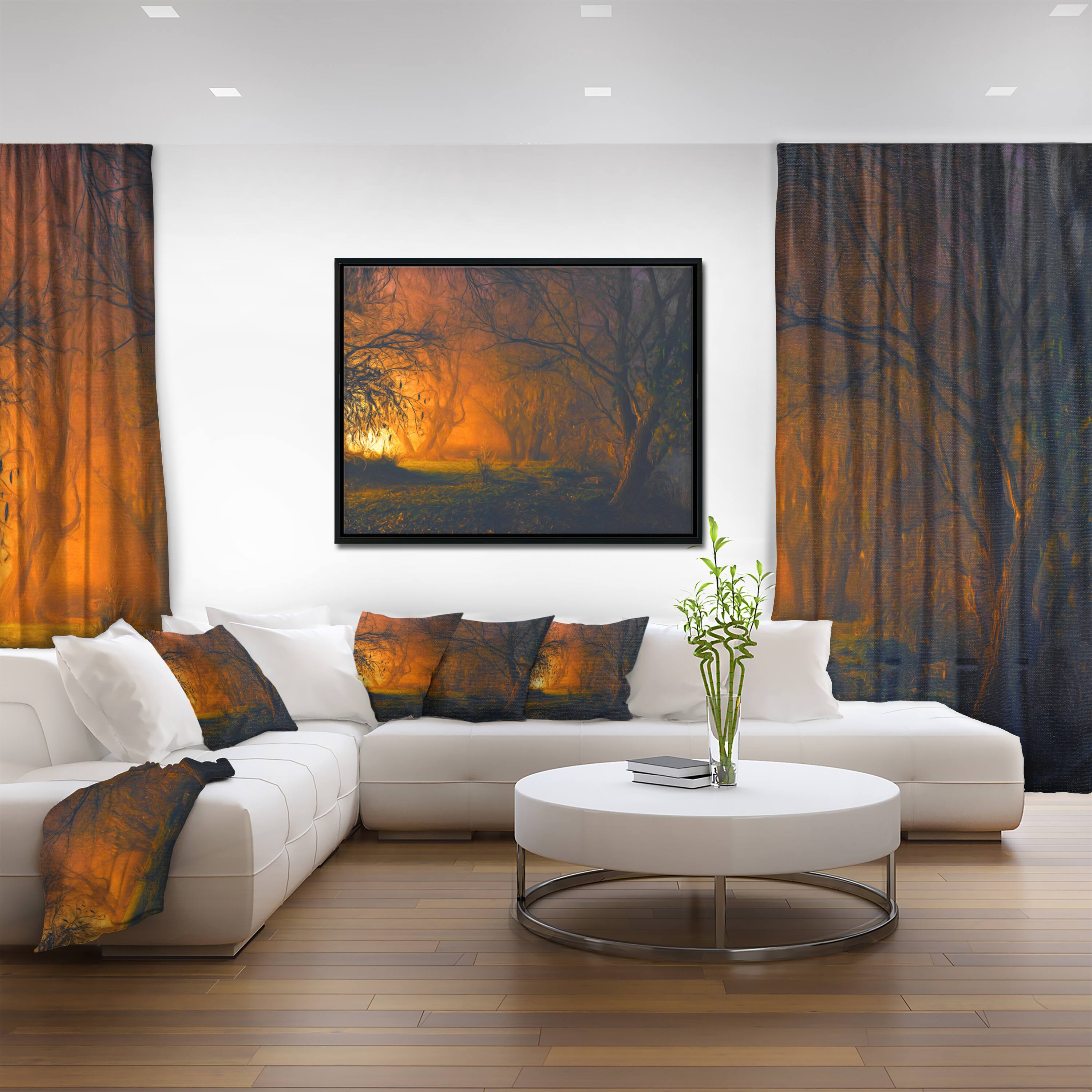Designart - Magical Light in Forest - Landscape Art Print Canvas in Black Frame