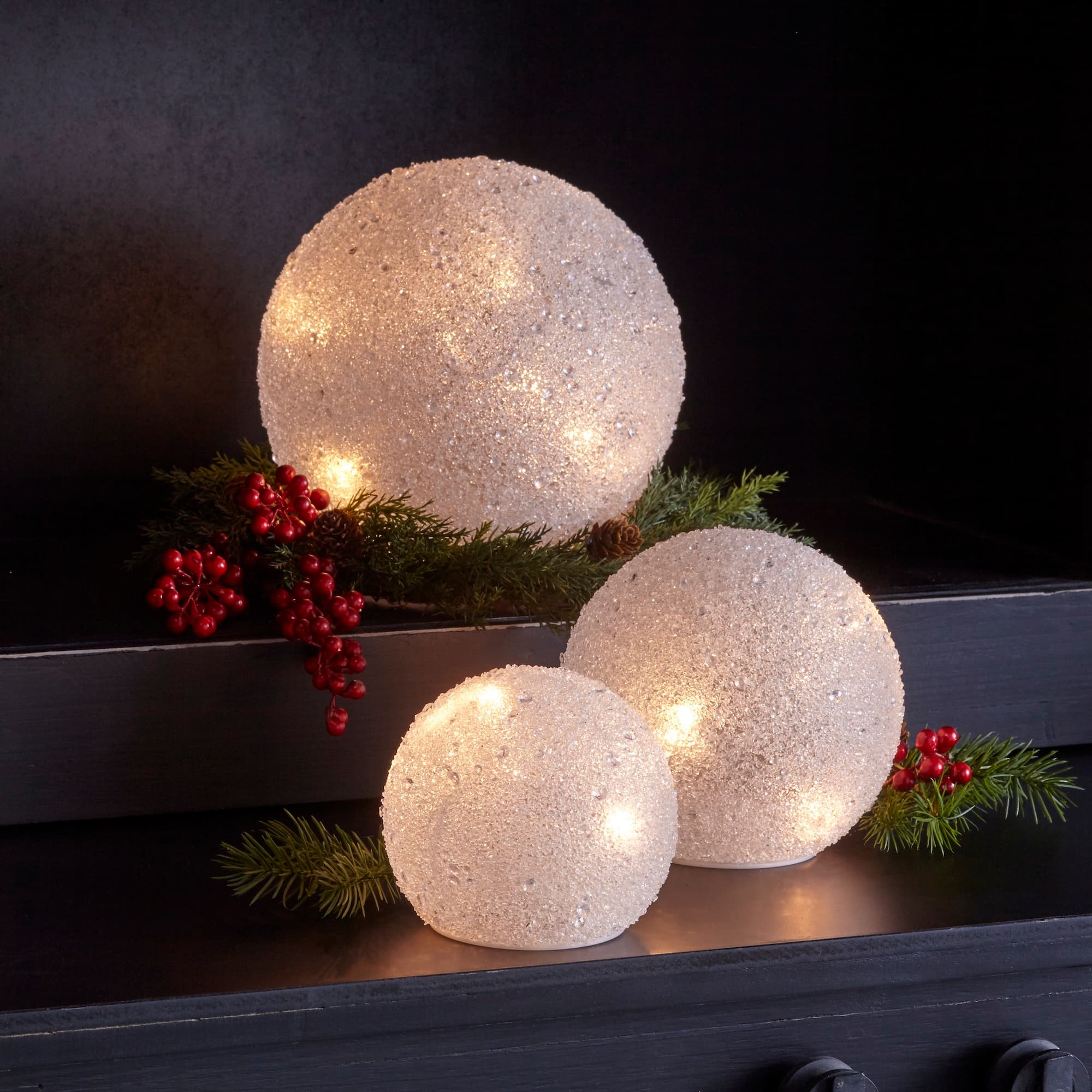 Melrose White LED Frosted Snowball Globe Set