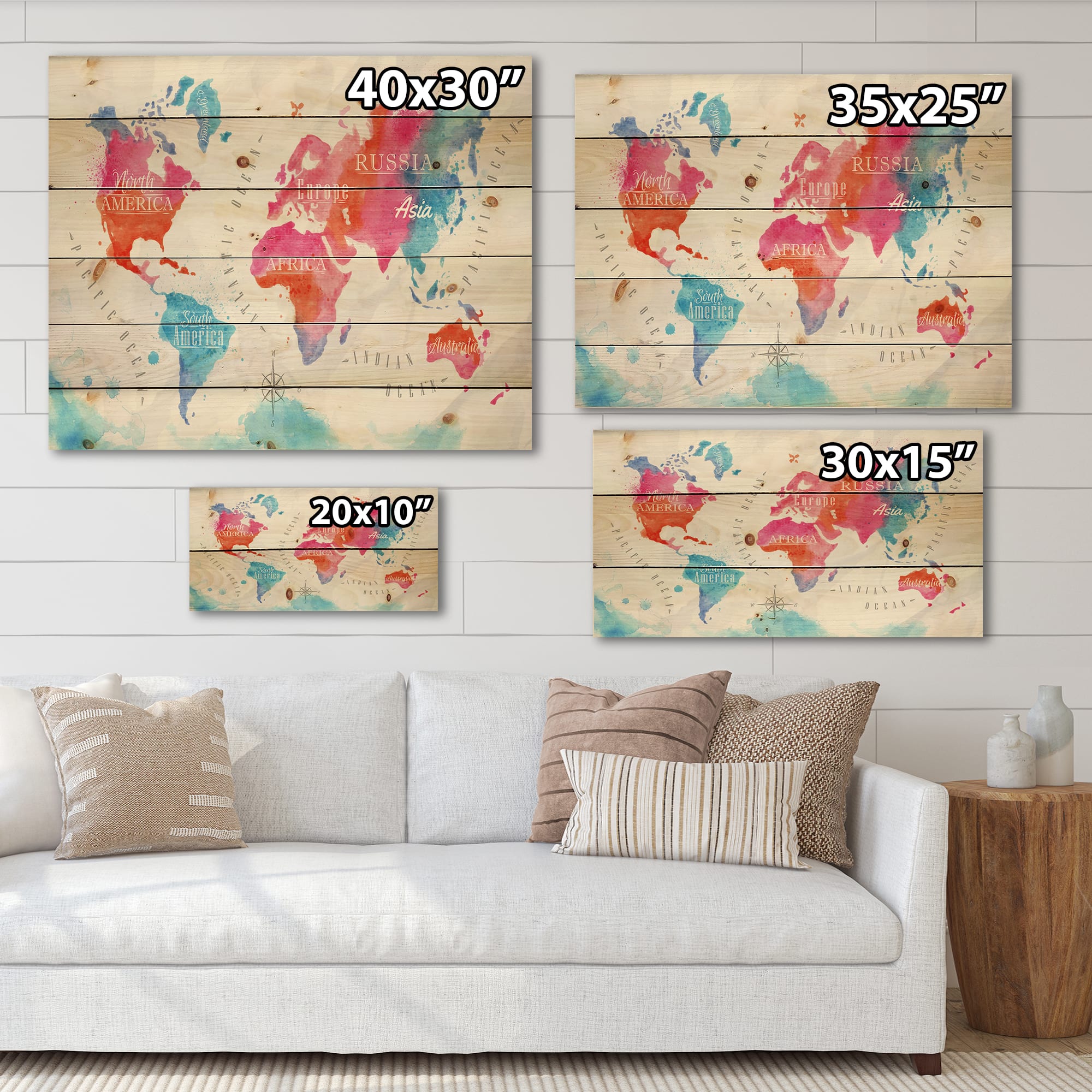 Designart - World Map In and Blue