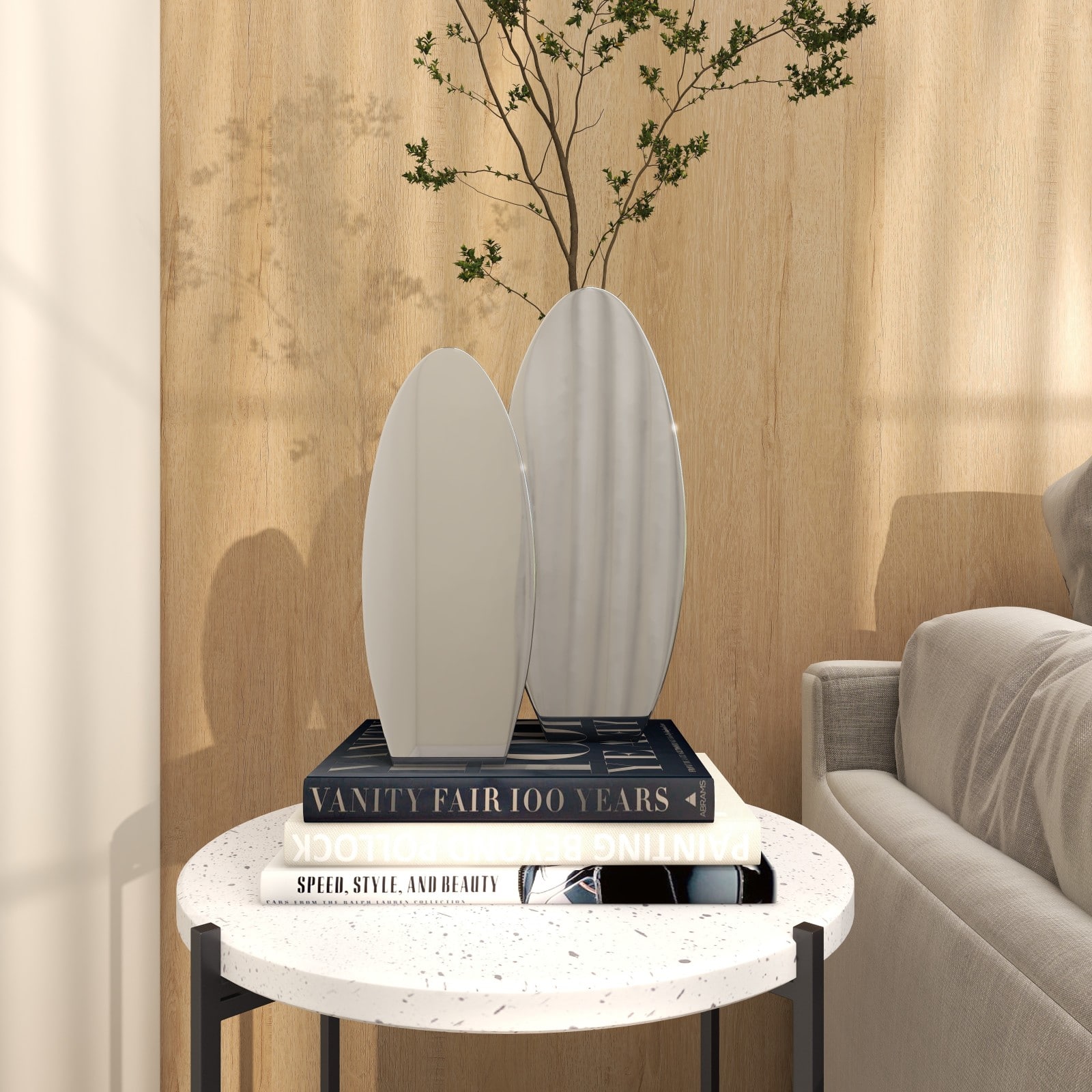 Silver Stainless Steel Vase with a Sleek Mirror Finish Set